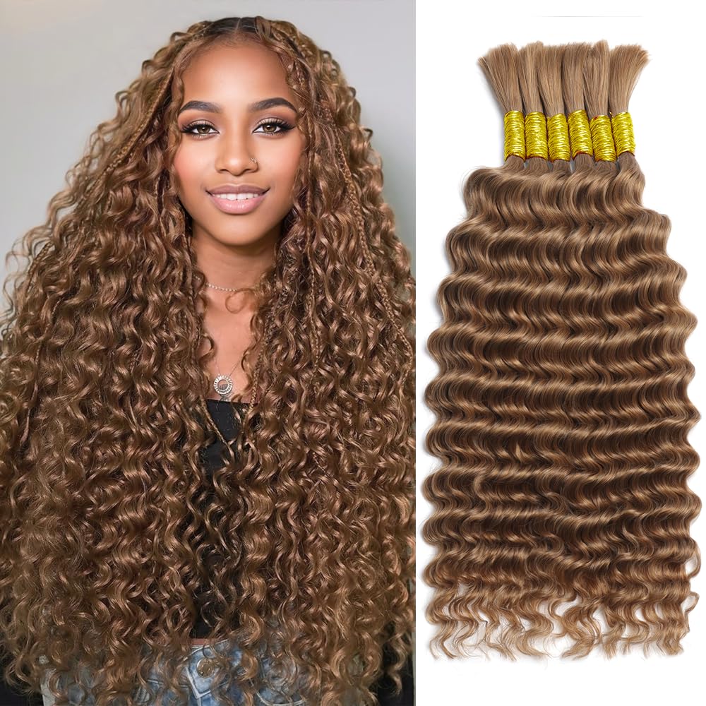 Boho Braiding Hair - 150g 20-Inch Curly Deep Wave Human Hair Bundles | 6-Pack Natural Color