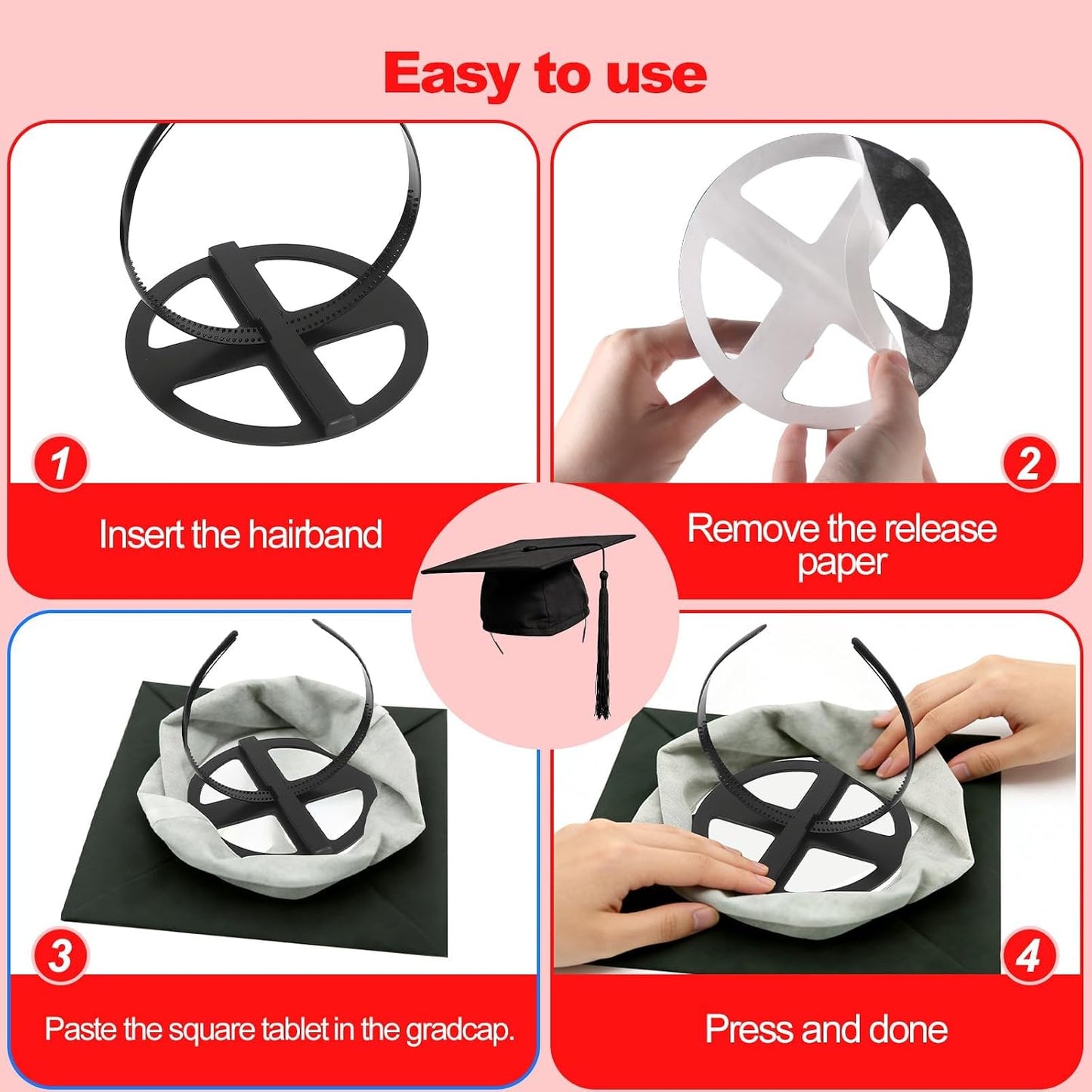 Graduation Cap Headband - Secure Hairstyle with 4 Hair Clips | Perfect for Graduates & Students