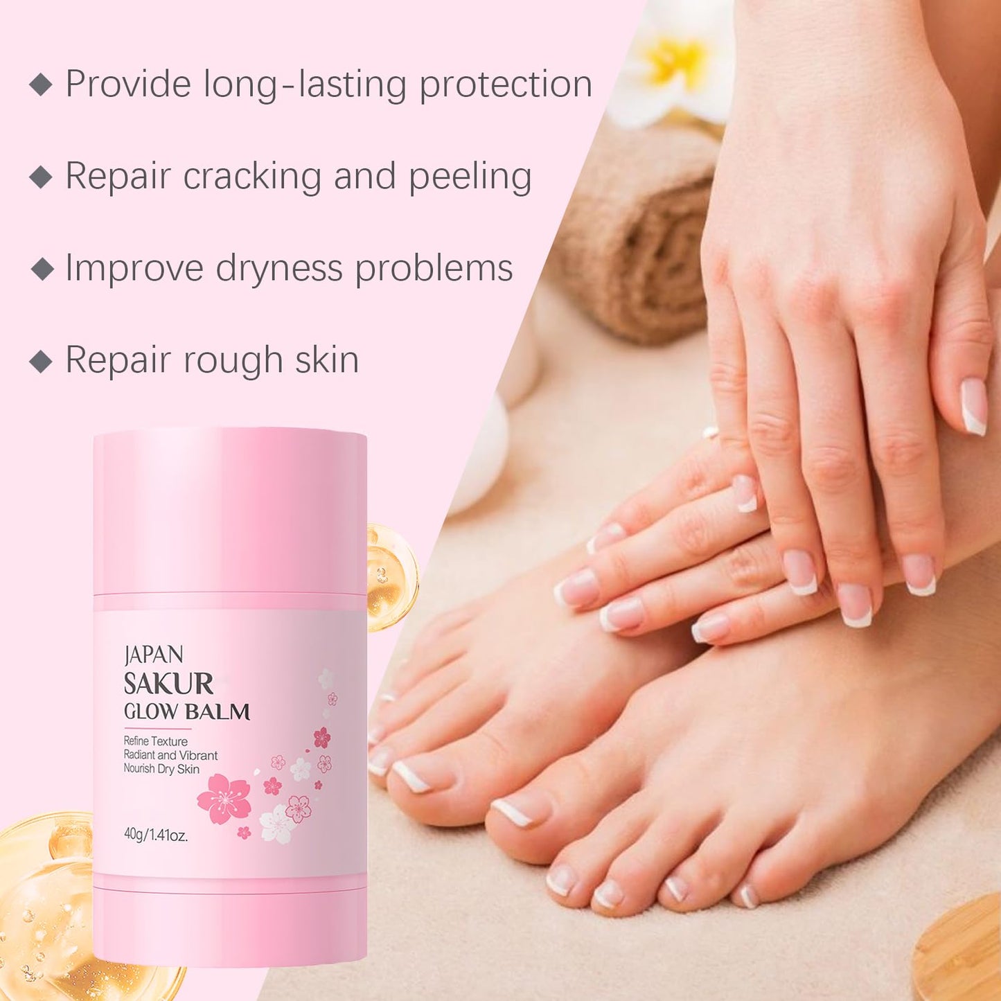 QNJIX Japan Sakur Foot Heel Stick, Deep-Repair Anti-Aging Heel Balm, Foot Callus Cream for Cracks and Dead Skin, Hydrates Rough Heel, Non-Greasy