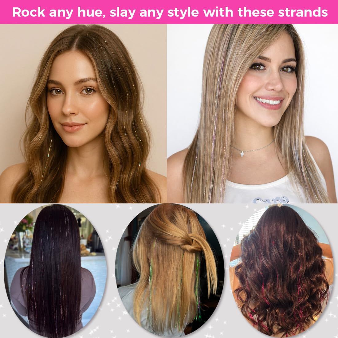 Hair Tinsel Kit - 8700+ Strands in 20 Colors | 48-Inch Heat Resistant Holographic Extensions for Festivals & Parties