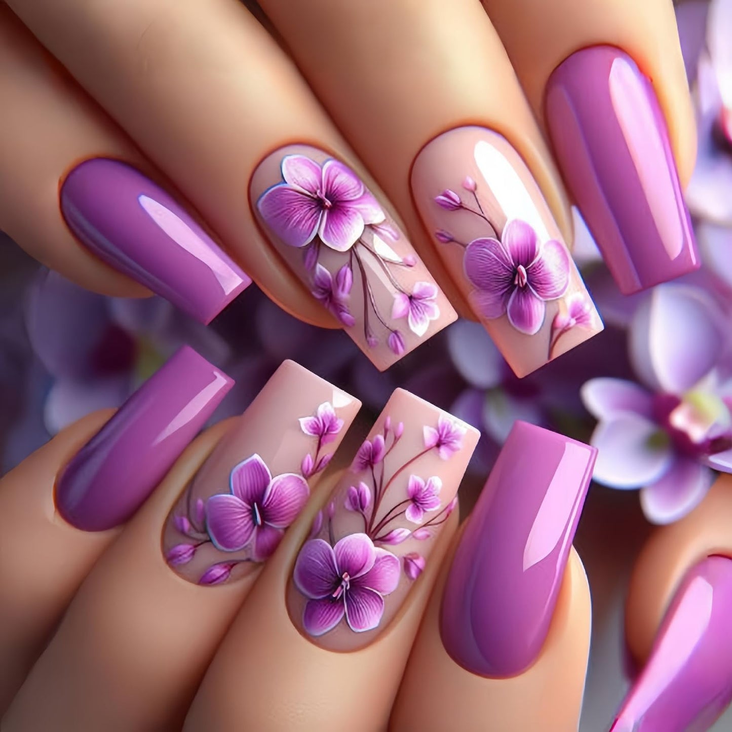 Butterfly Press-On Nails - Medium Length Rainbow Stripe Design | Colorful Square Acrylic Coffin Nails, 24 Pcs