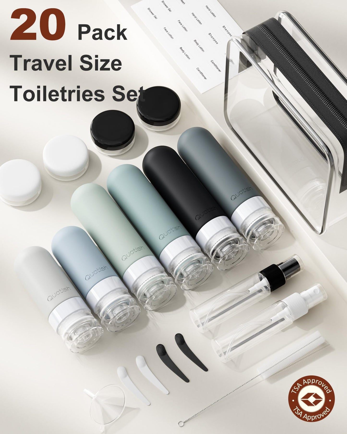 20 Pack Travel Bottles for Toiletries, Original Patented, TSA Approved Travel Size Containers, Leak Proof Silicone Shampoo and Conditioner Bottles Women & Men, Airplane Cruise Essentials, Black