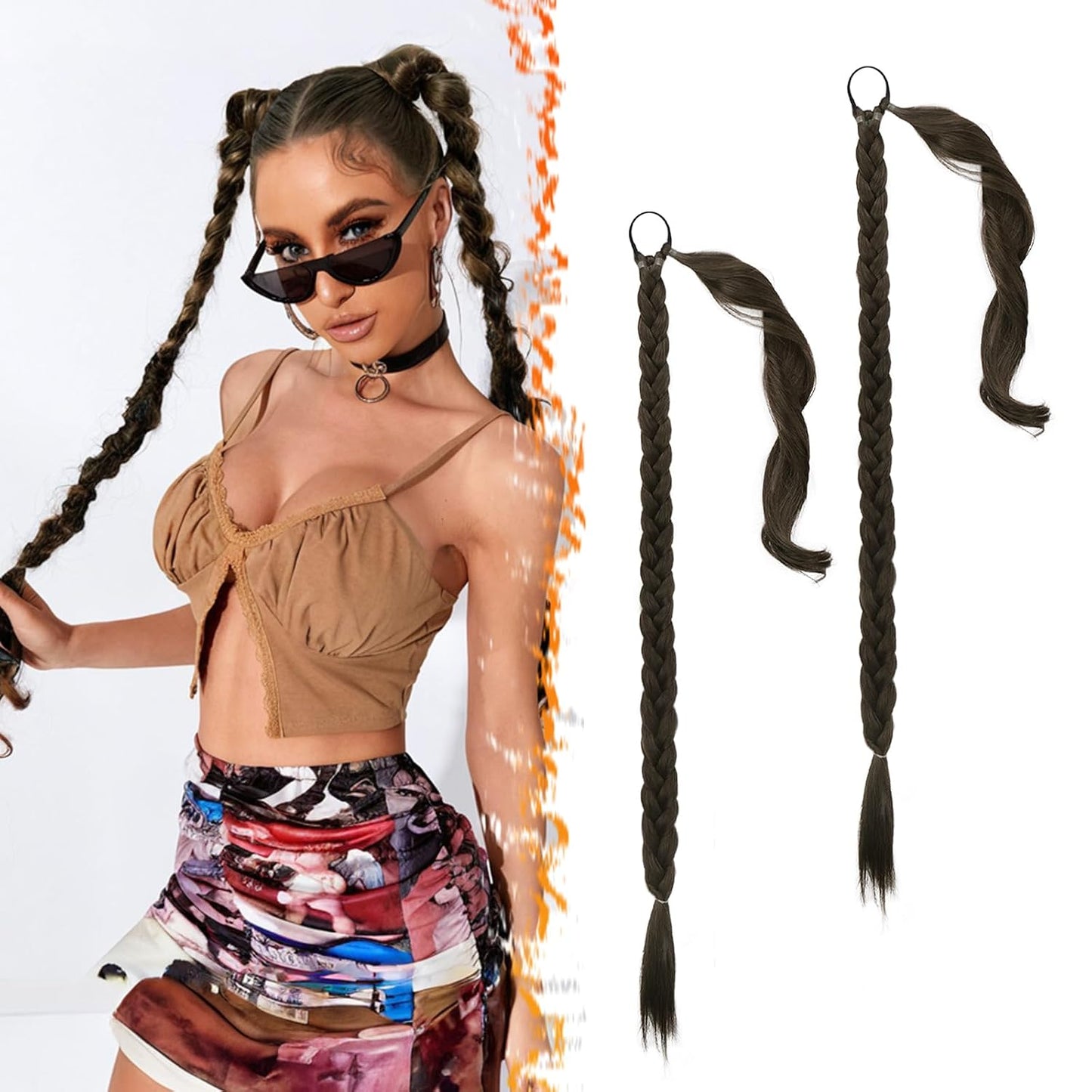 30 Inch Long Braided Ponytail Extension - Copper Red Wrap Around Hairpiece | Synthetic Hair for Women