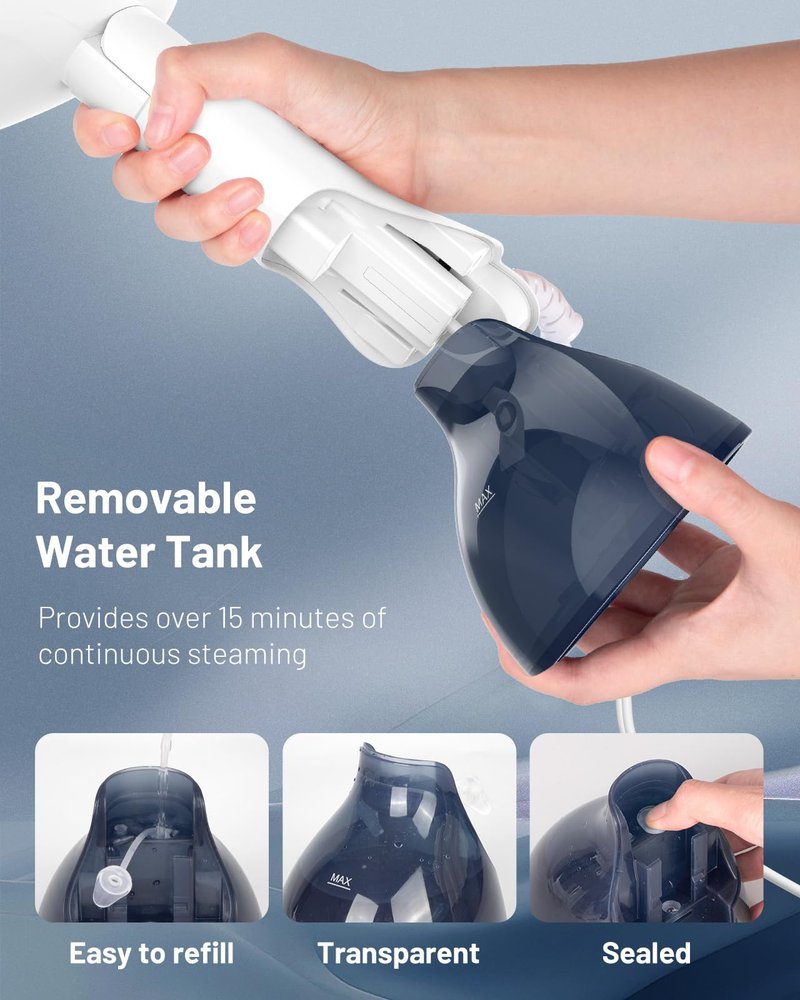 BEAUTURAL Steamer for Clothes, Portable Handheld Garment Fabric Wrinkles Remover, Aluminun Heating Plate, 35-Second Fast Heat-up, Large Detachable Water Tank (Only for 120V), Blue