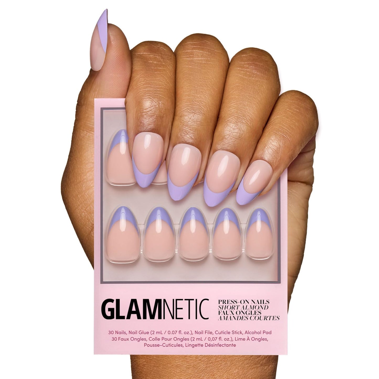 Glamnetic Press On Nails - Into Blue | Glazed Short Oval Fake Nails with Periwinkle French Tips | 30 Nail Kit with Glue, 15 Sizes