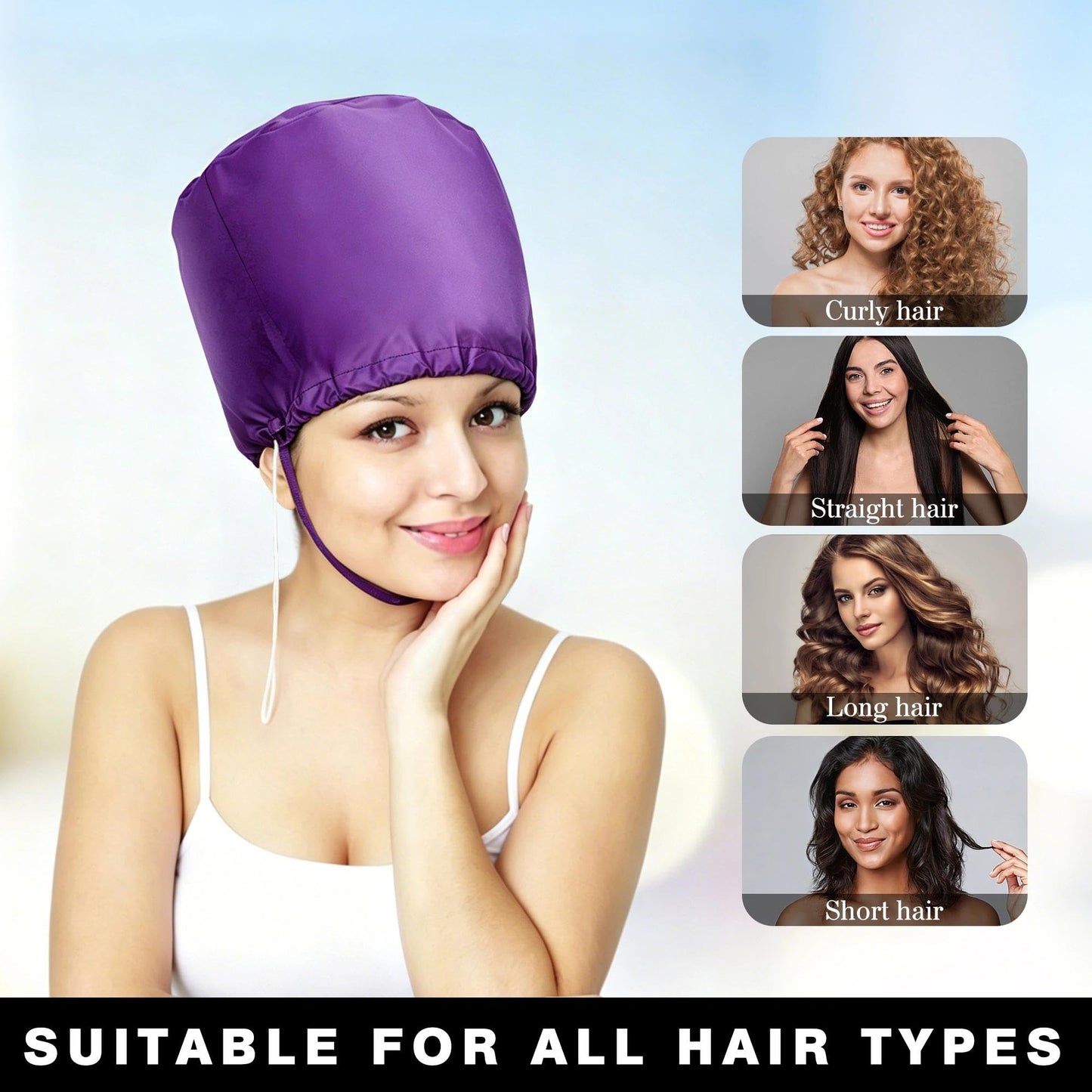 Hooded Hair Dryer Bonnet, Fast Drying Bonnet Hair Dryer for Natural Hair, Deep Conditioning Styling Curl Enhancing, Adjustable Fit Portable Lightweight for Travel（Purple）