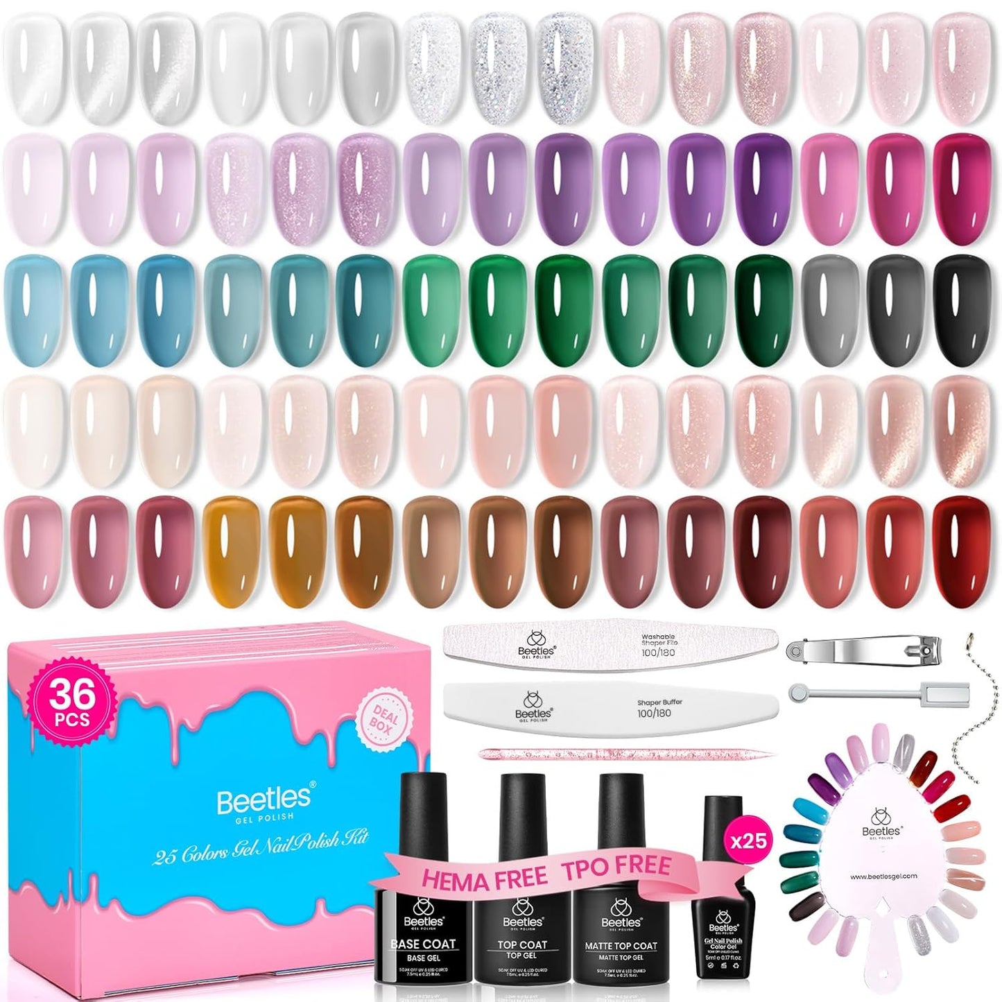 Beetles Nail Art Kit - 510pcs Gel Nail Tips & Brushes Set | Includes Rhinestones, Nail Stand & Cuticle Trimmer for Beginners
