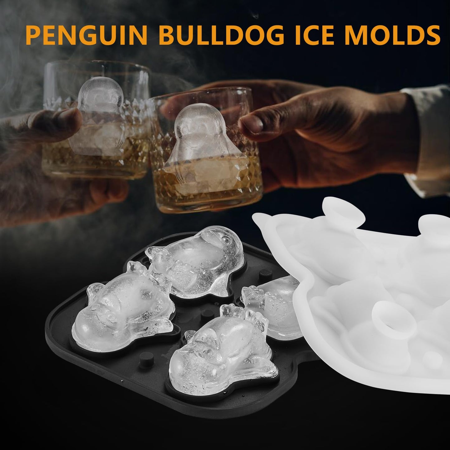 ACOOKEE Penguins Ice Cube Tray Fun Shapes, Odd Novelty Cute Penguin Gifts, 2.2" Large Silicone Whiskey Ice Mold for Cocktails,Bourbon,Brandy, w/Funne