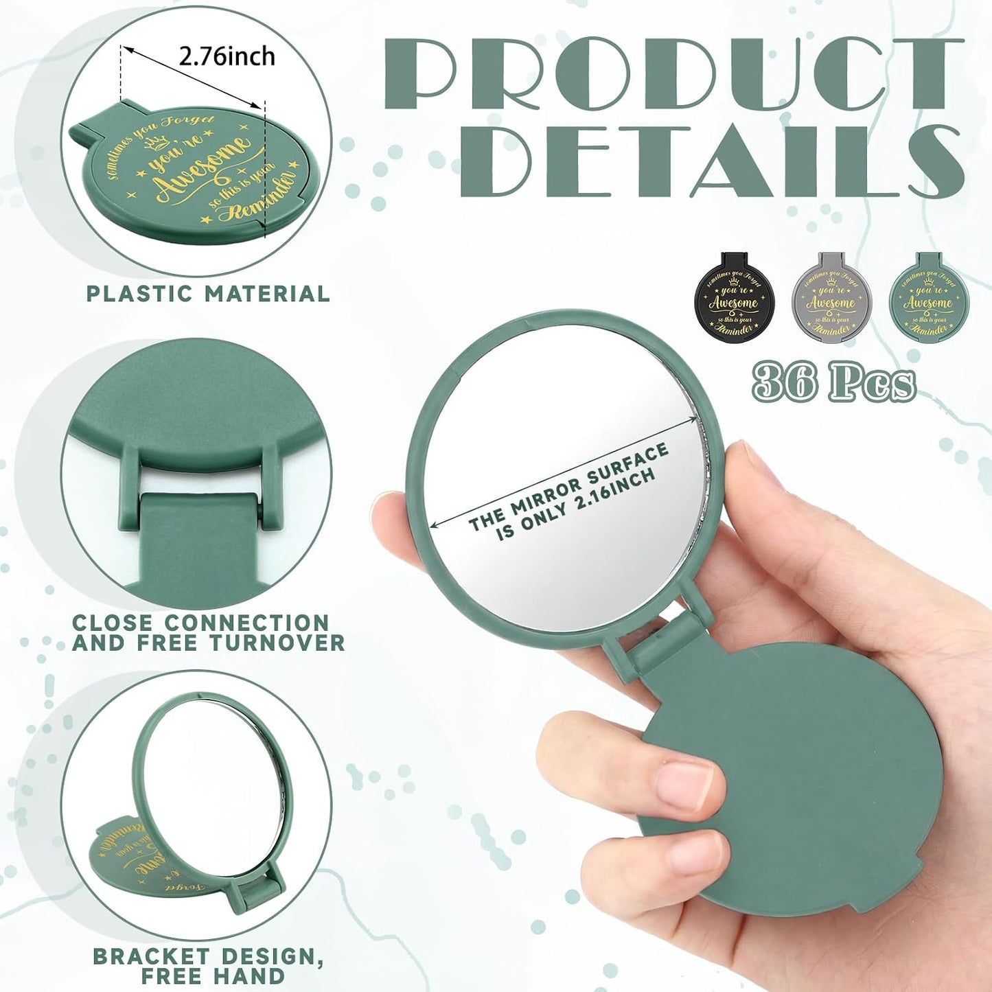 Inspirational Compact Mirror Set - 36 Pcs 2.76 Inch Mini Mirrors | Perfect Galentine's Day Gifts for Women