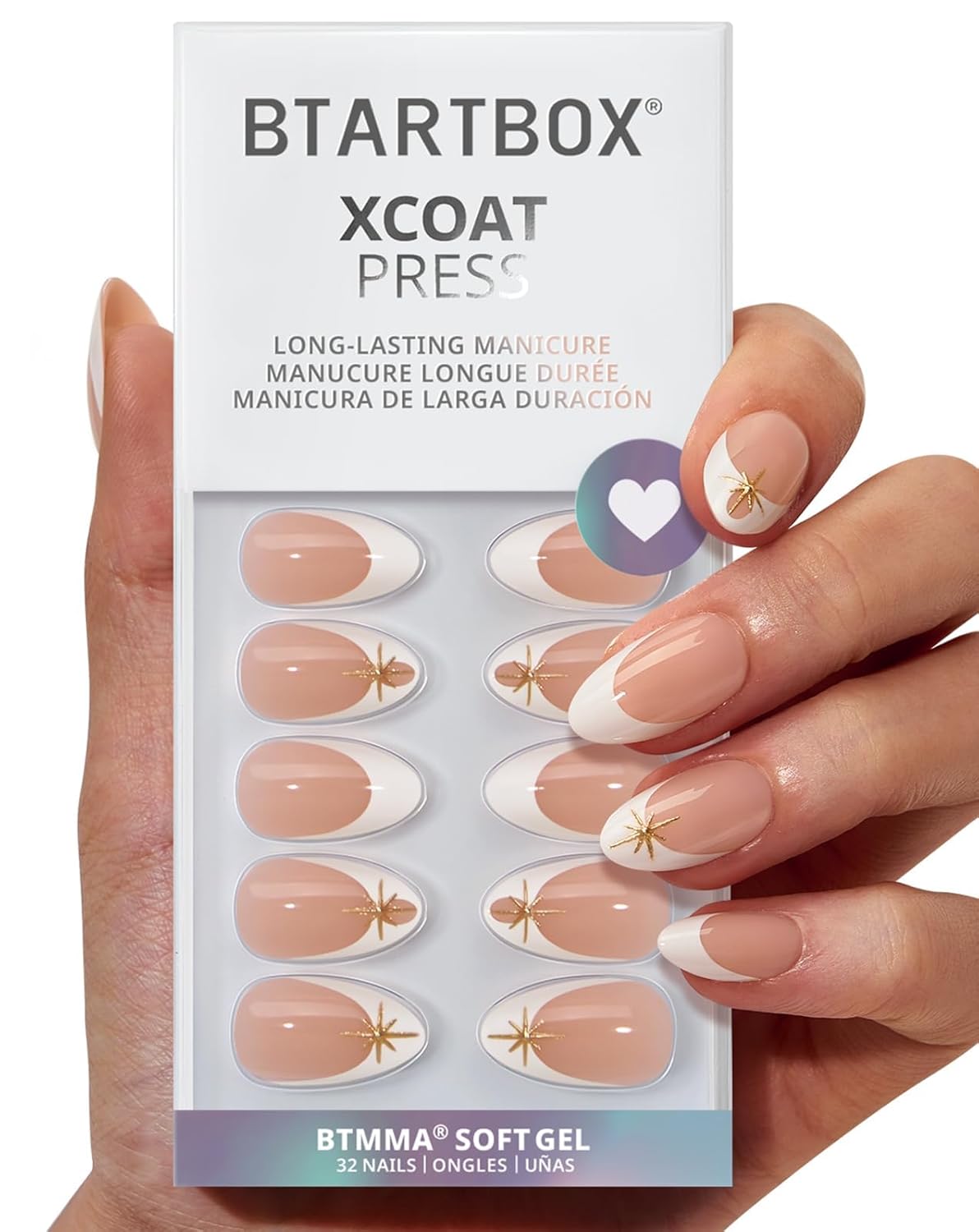 Press On Nails - Chrome Cat Eye Almond Design | 32 Piece Soft Gel Nail Kit in 16 Sizes