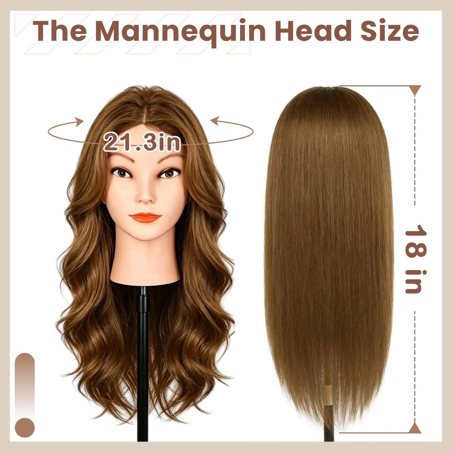 Mannequin Head with 100% Real Human Hair, Beauty Star 18" Gold Brown Hair Art Manikin Cosmetology Head, Doll Manican Head to Practice Hair Styles, Hairdressing Training Head and Stlyist Suppliew