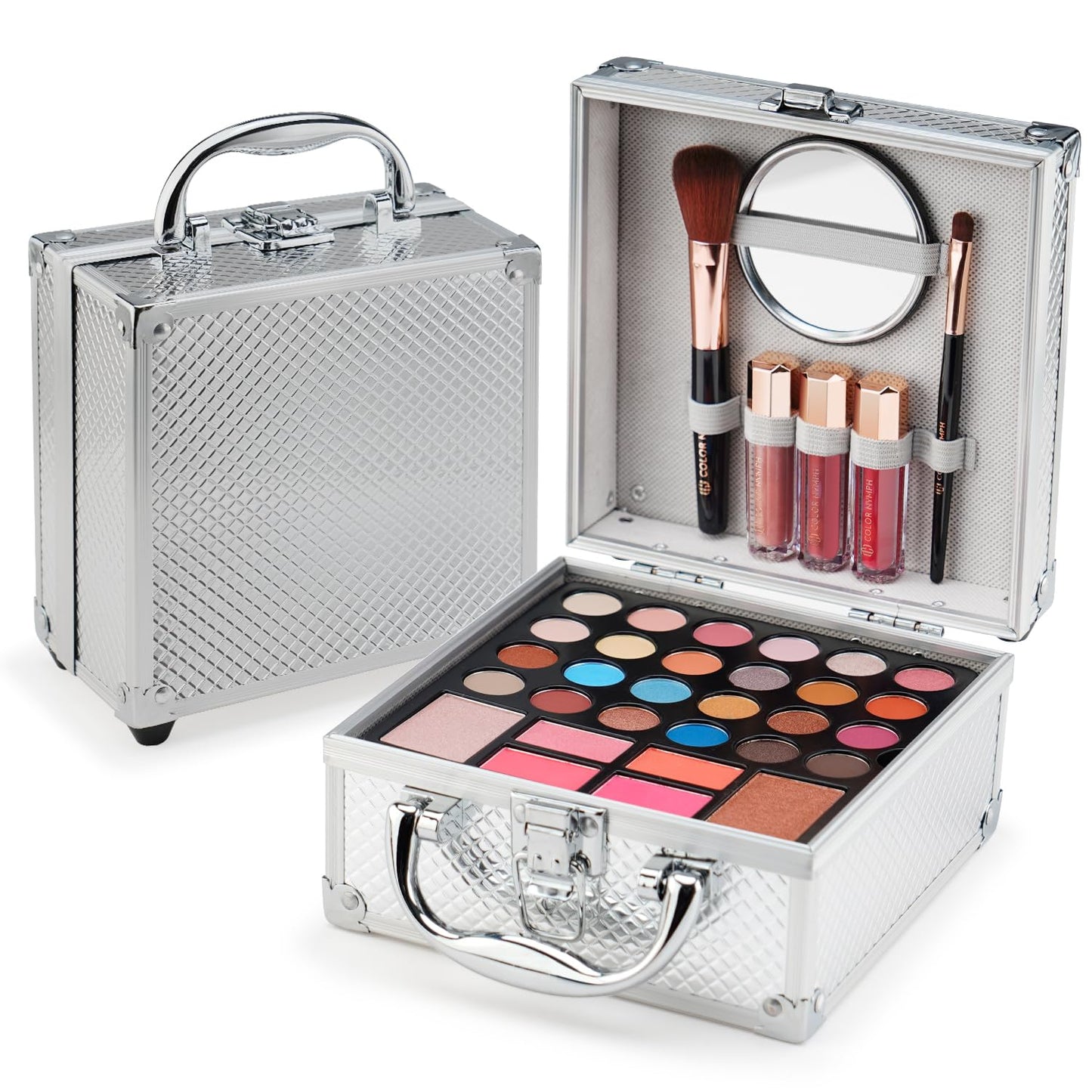 Beginner Makeup Kit for Teens - Full Makeup Set with Eyeshadow Palette, Blush, Bronzer, Lipstick & Train Case | Gold