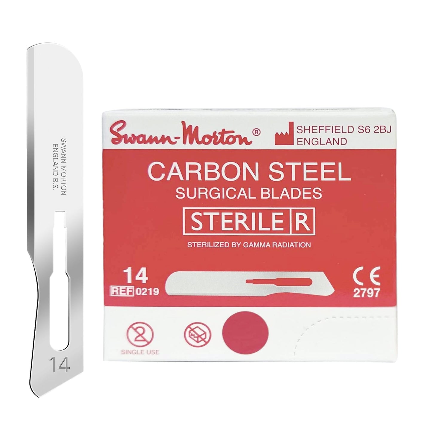 Swann Morton Surgical Scalpel Blade #14 - Sterile Dermaplane Blade for Face, Dermaplaning for Women & Men, Carbon Steel, Beauty Tools for Estheticians - Individually Wrapped, Box of 100