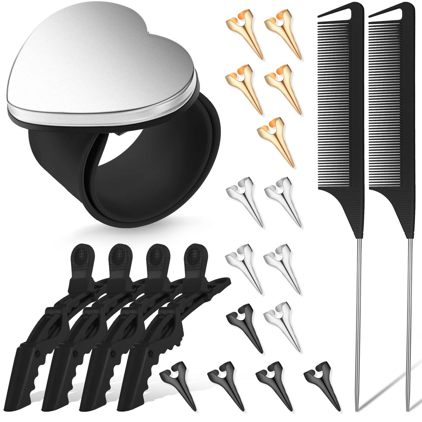 22 Pces Hair Braiding Tools with Magnetic Wrist Sewing Pincushion Pin Wristband Stainless Stitch Braid Finger Ring Tool Pintail Rat Tail Comb Sectioning Alligator Clips Salon Home(Black)