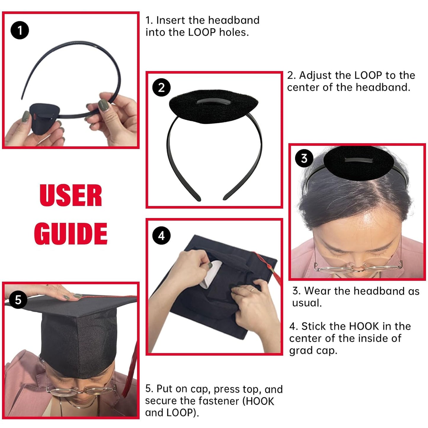 Graduation Cap Headband - No-Slip Comfortable Design with Premium Hook and Loop Fastener | Fits Most Head Sizes