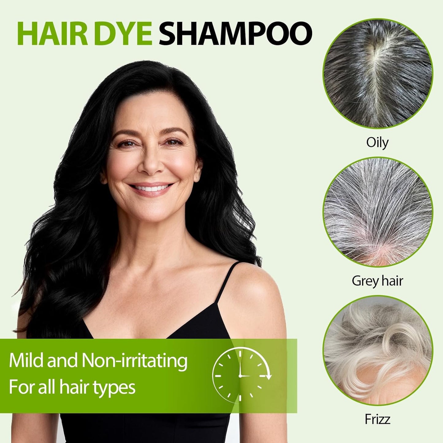 Black Hair Dye Shampoo - 10 Min Gray Coverage | 3-in-1 Semi-Permanent Color with Herbal Ingredients