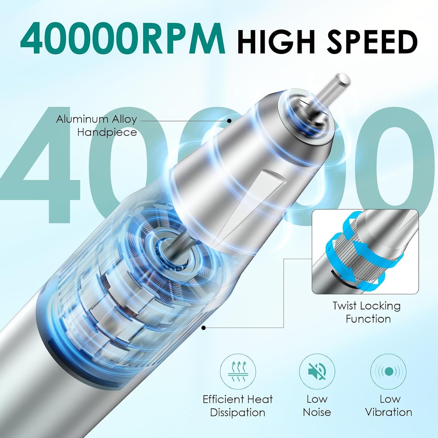 Electric Nail Drill - 40000RPM Professional E-Filer with 15 Bits | Portable Acrylic Nail File for Salon & Home Use (Blue)