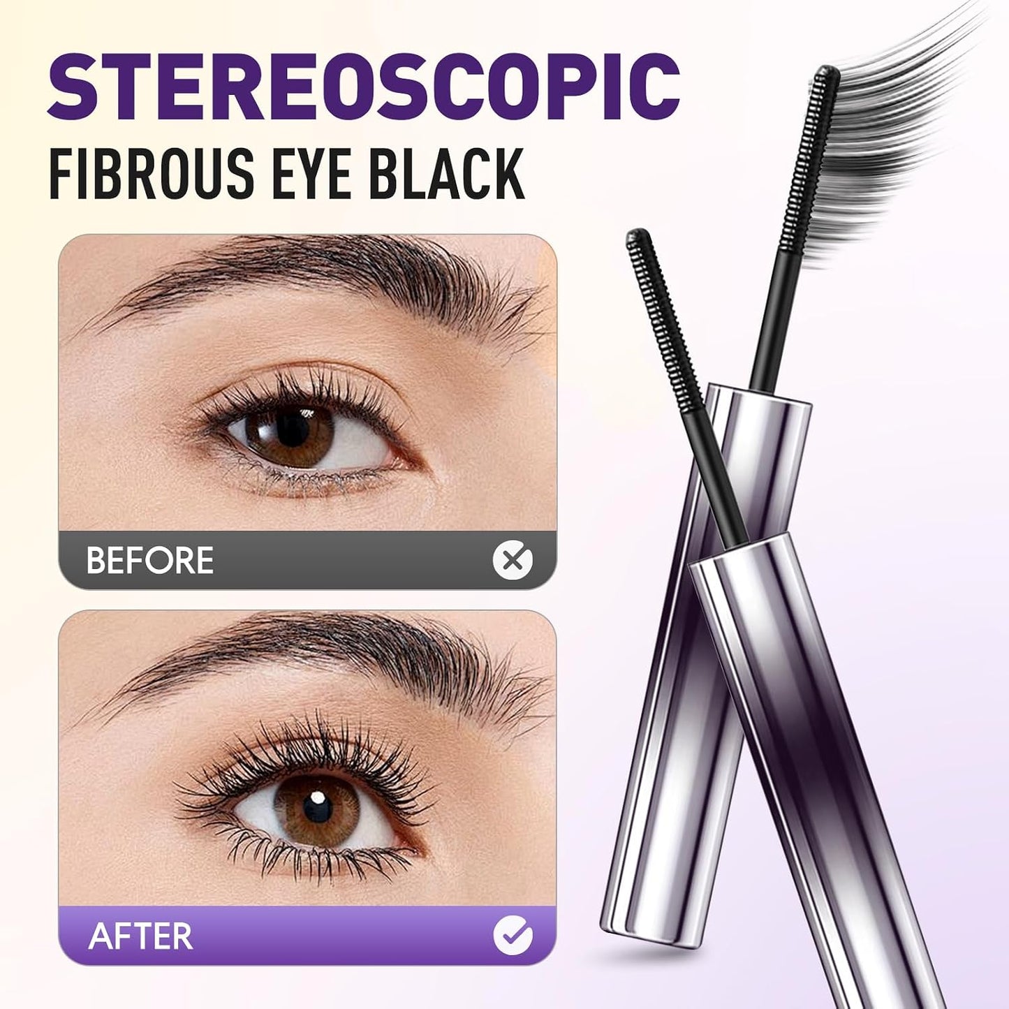 Brushless Metal Wand Mascara - Waterproof 3D Curling Eyelash Iron | Long-Lasting, No Flaking, Black