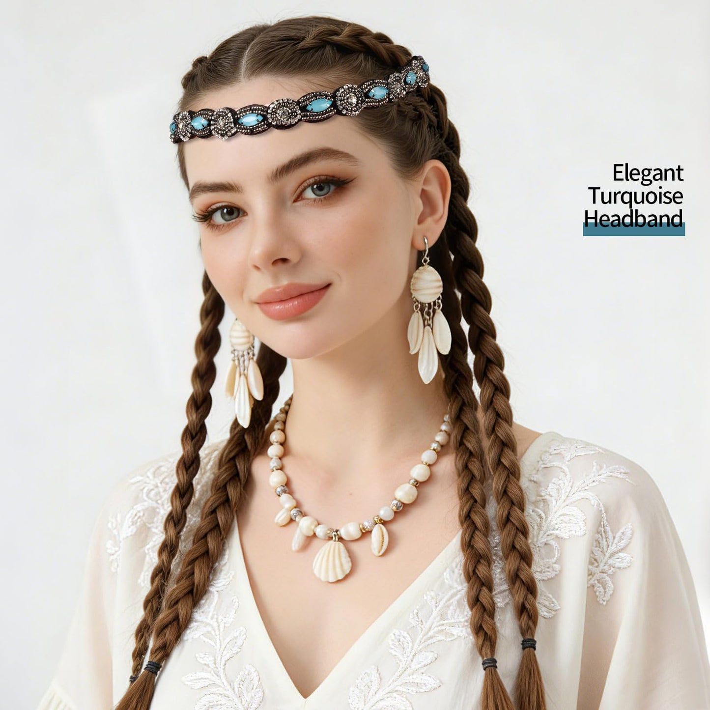 Teenitor 5pcs Hairbands for Women, 5 Rhinestone Beaded Headbands, Head Bands for Women's Hair Fashionable Handmade Crystal Beaded Elastic hairbands, 20-26.8"(51-68cm), 1 Count (Pack of 5), HAIRBAND