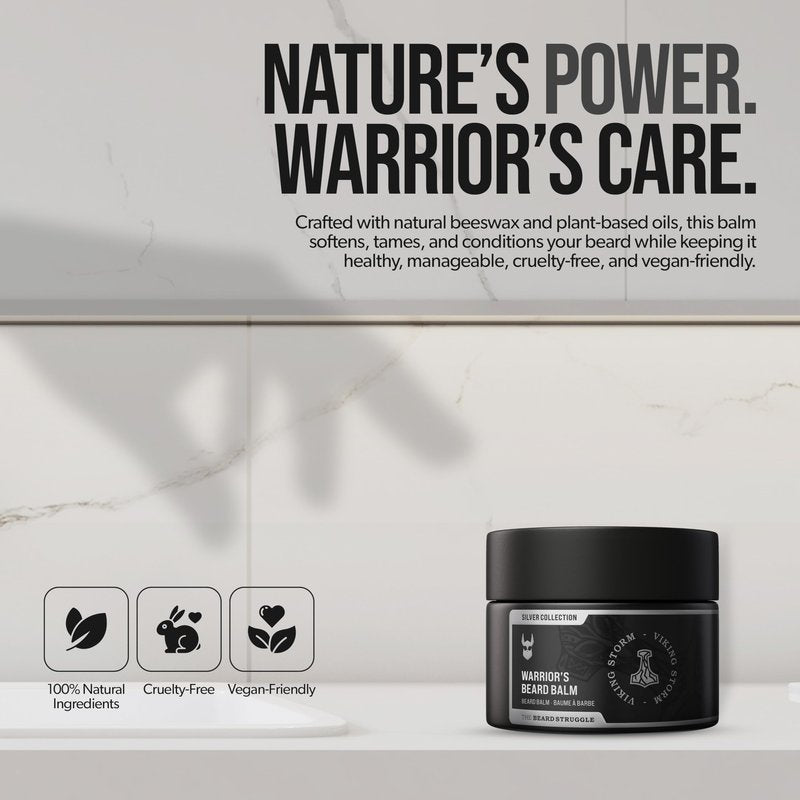 The Beard Struggle Warrior’s Beard Balm - Platinum Collection, Vanir's Wisdom - Non-Greasy Low-Hold Formula, Luxurious Cologne-Grade Fragrances 100% Natural and Plant-Based Ingredients - 50g