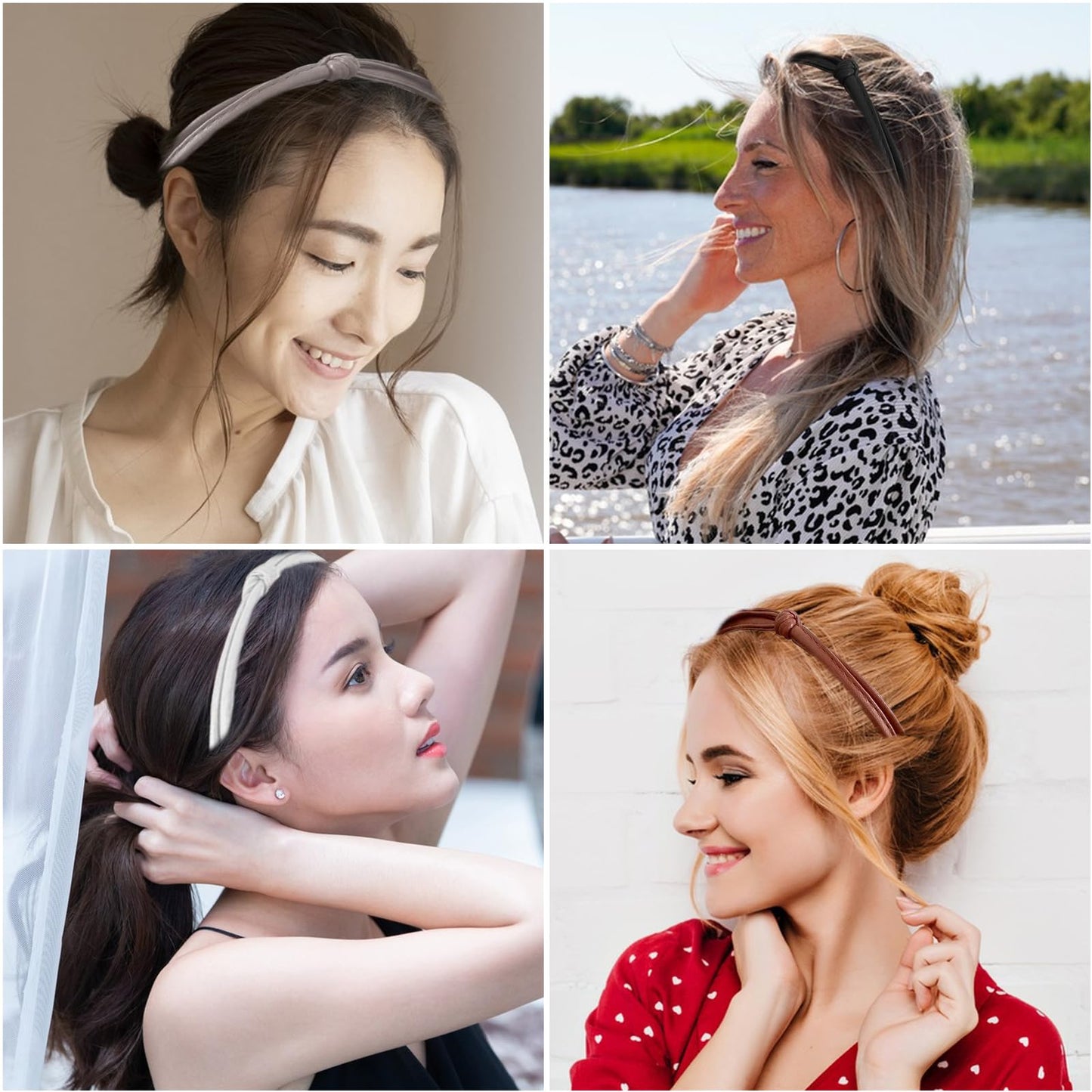 5 Pcs Cute Knotted Head Bands for Women’s Hair – Trendy Thin Leather Headbands, Fashion Kont Non-Slip Knot Hair Styling Accessories in Five Colors