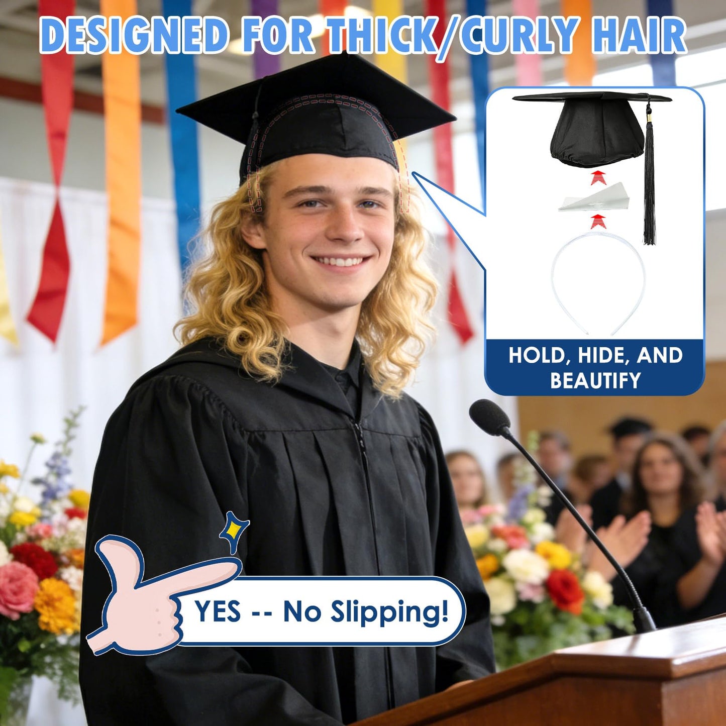 PUNCHMAN Graduation Cap Headband Insert- Clear White 1 Pack Firm Anti-fall Hair Band,Graduation Hat Headband Holder for Secure Grad Cap And Hairstyle,Hat Accessories for Graduates,Students,Girls