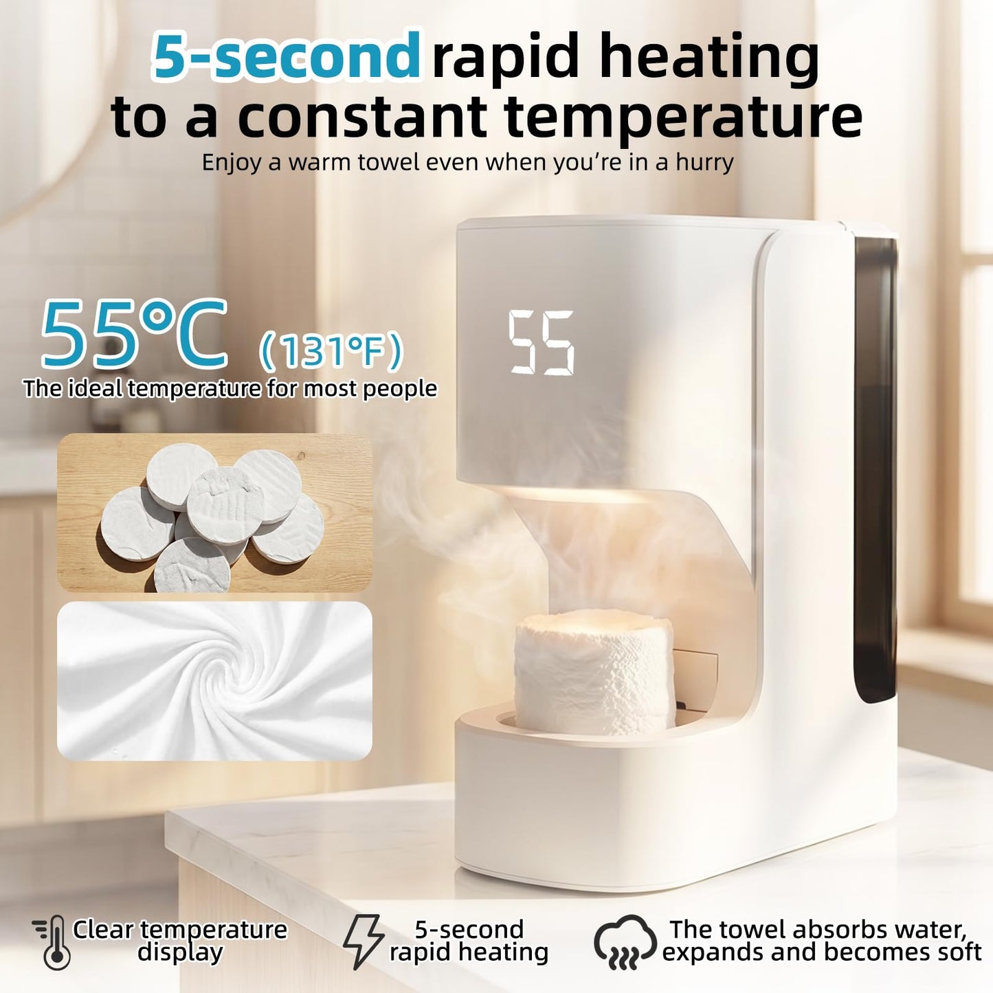 MagiBuboo Hot Towel Warmer with Voice Alert, 5s Fast Heating Hot towel machine with 20 towels, Hot Towel Dispenser Constant 55°C (131°F) Temperature Control, Auto Dispensing Hot towel warmer for spa