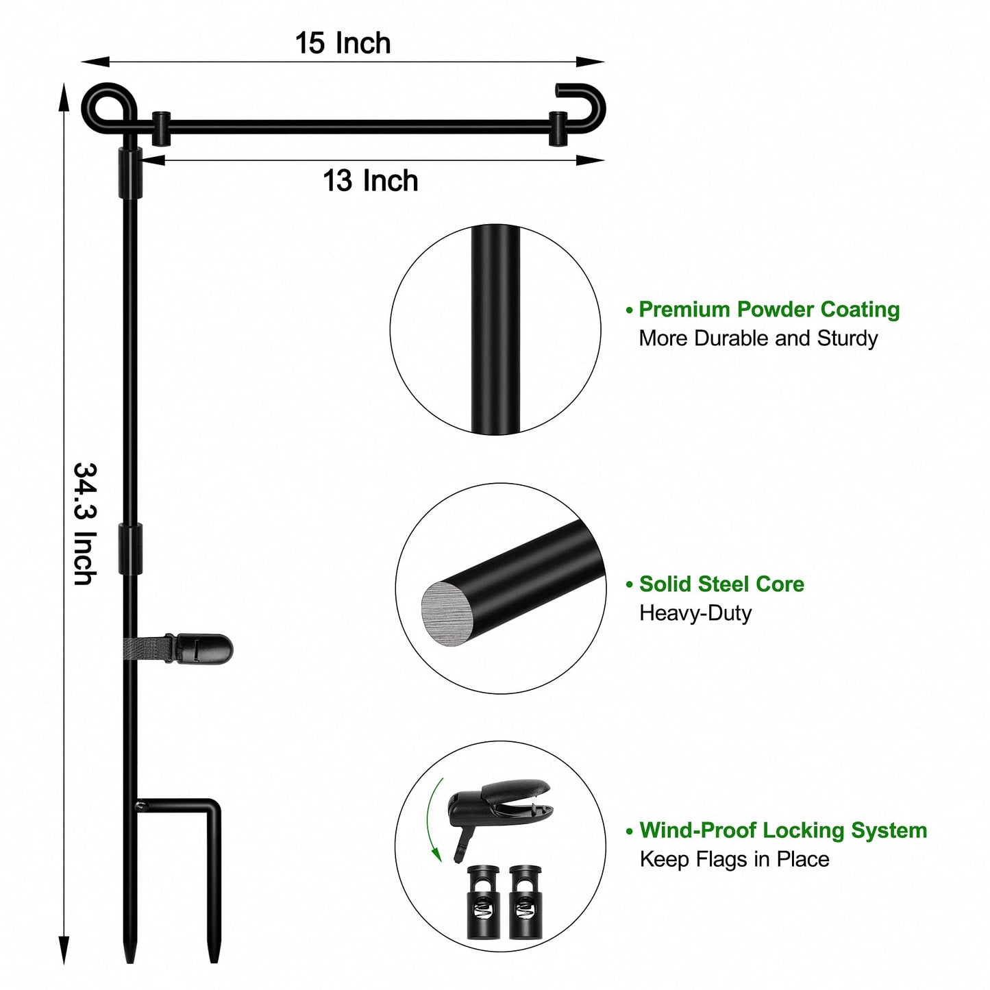 HOOSUN Garden Flag Stand,Premium Garden Flag Holder Pole Metal Powder-Coated Weather-Proof Paint with Graden Flag Clip and Spring Stoppers Without Flag Garden Decorations