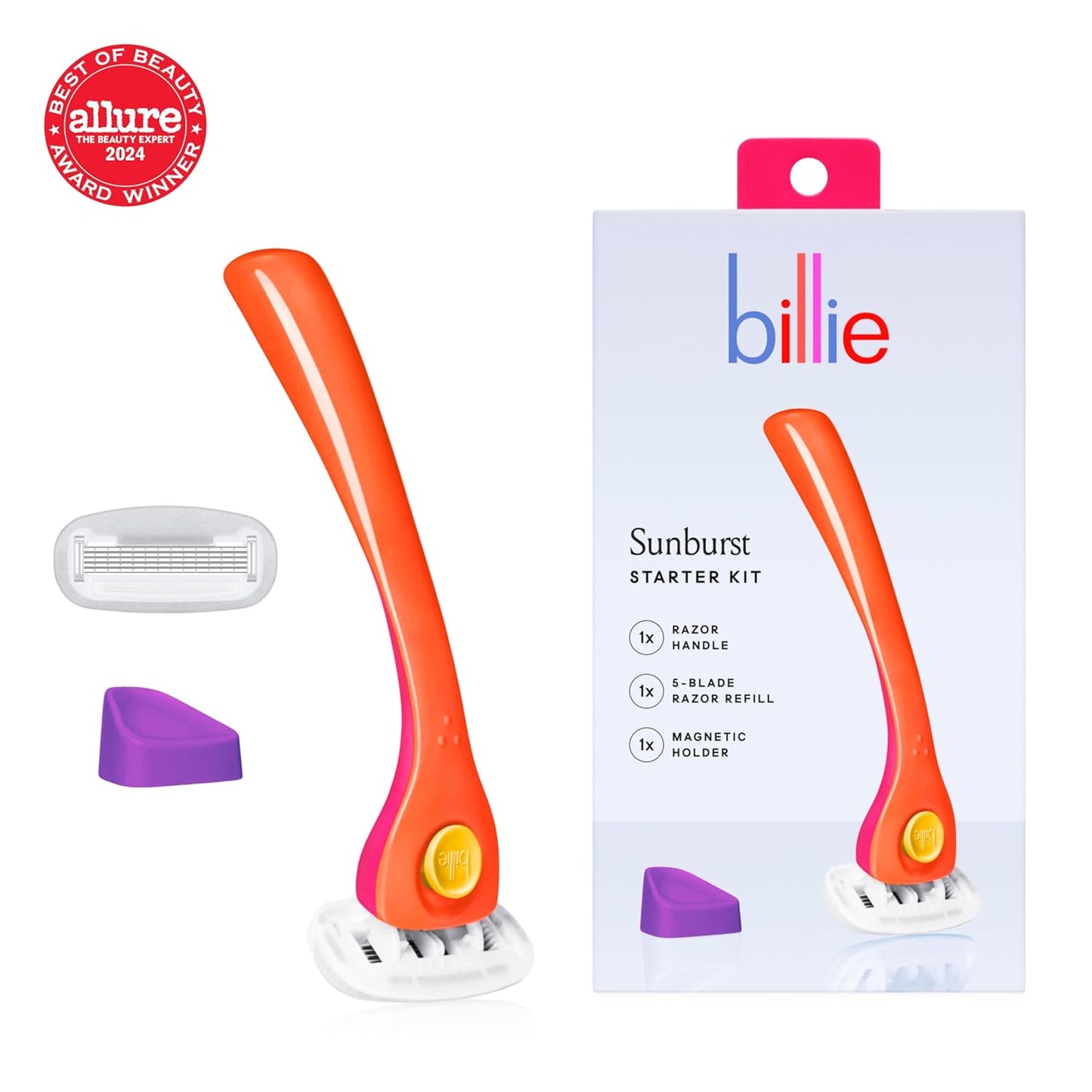 Billie Women's Razor Shave Kit - 5-Blade Razor + 2 Refills + Magnetic Holder | Sunburst Color