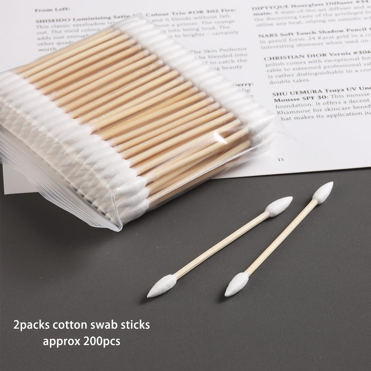 Pointed Tip Cotton Swabs - 200PCS Precision Double-Sided Buds for Makeup & Nail Polish Cleanup | Wooden Sticks