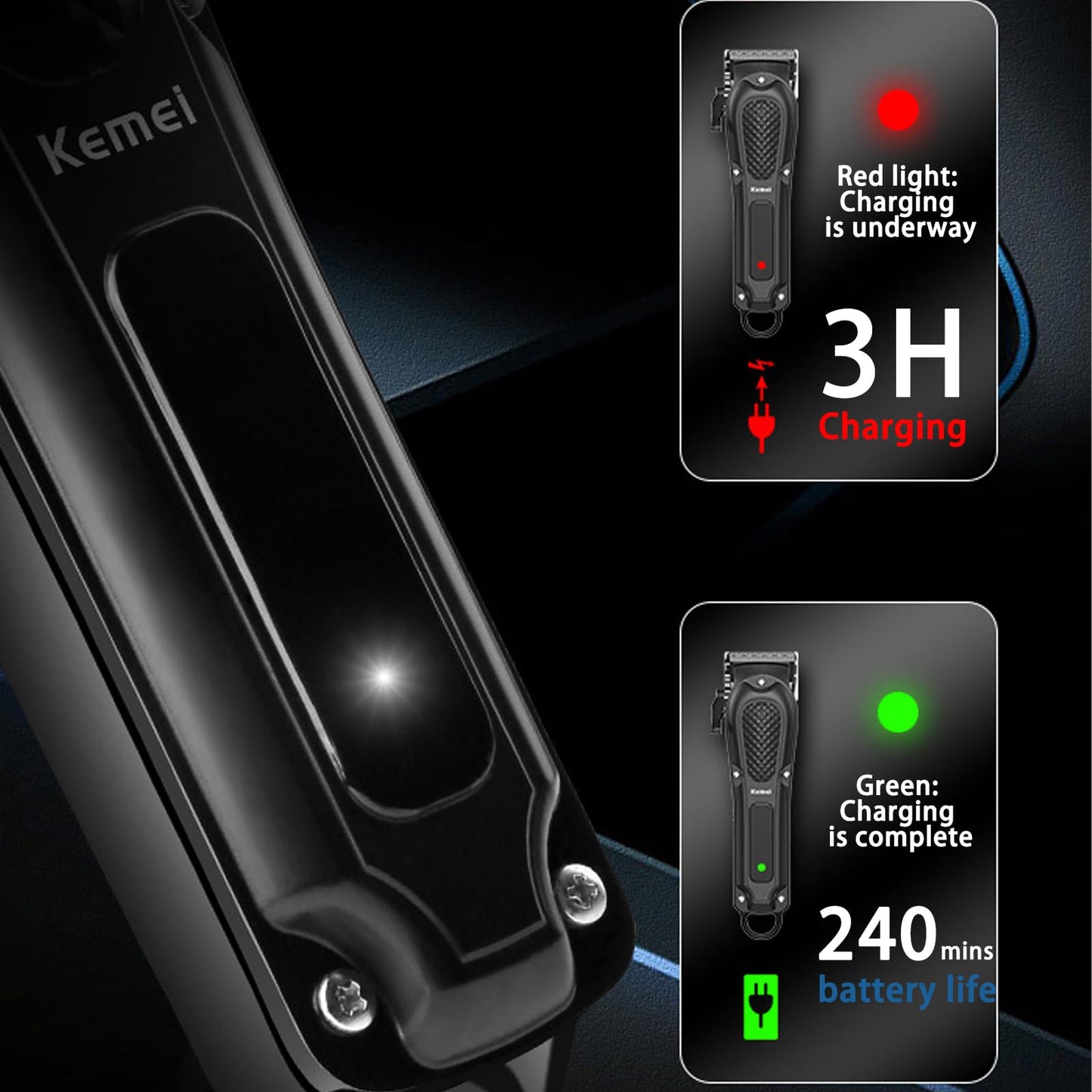 KEMEI Hair Clippers for Men Professional Cordless&Corded Barber Clippers for Hair Cutting & Grooming, Rechargeable Beard Trimmer for Men,KM-1071