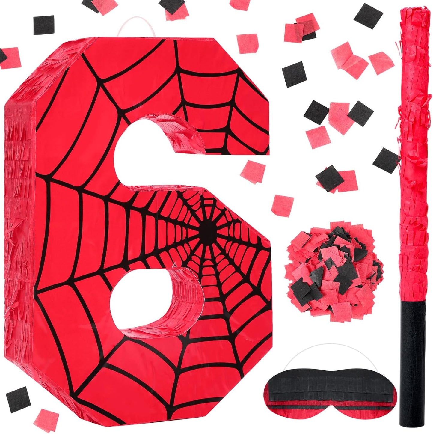 Spider Web Piñata Bundle - Number 4 Piñata for Kids Birthday Party | Red & Blue, 15.75 x 11 x 2.8 In