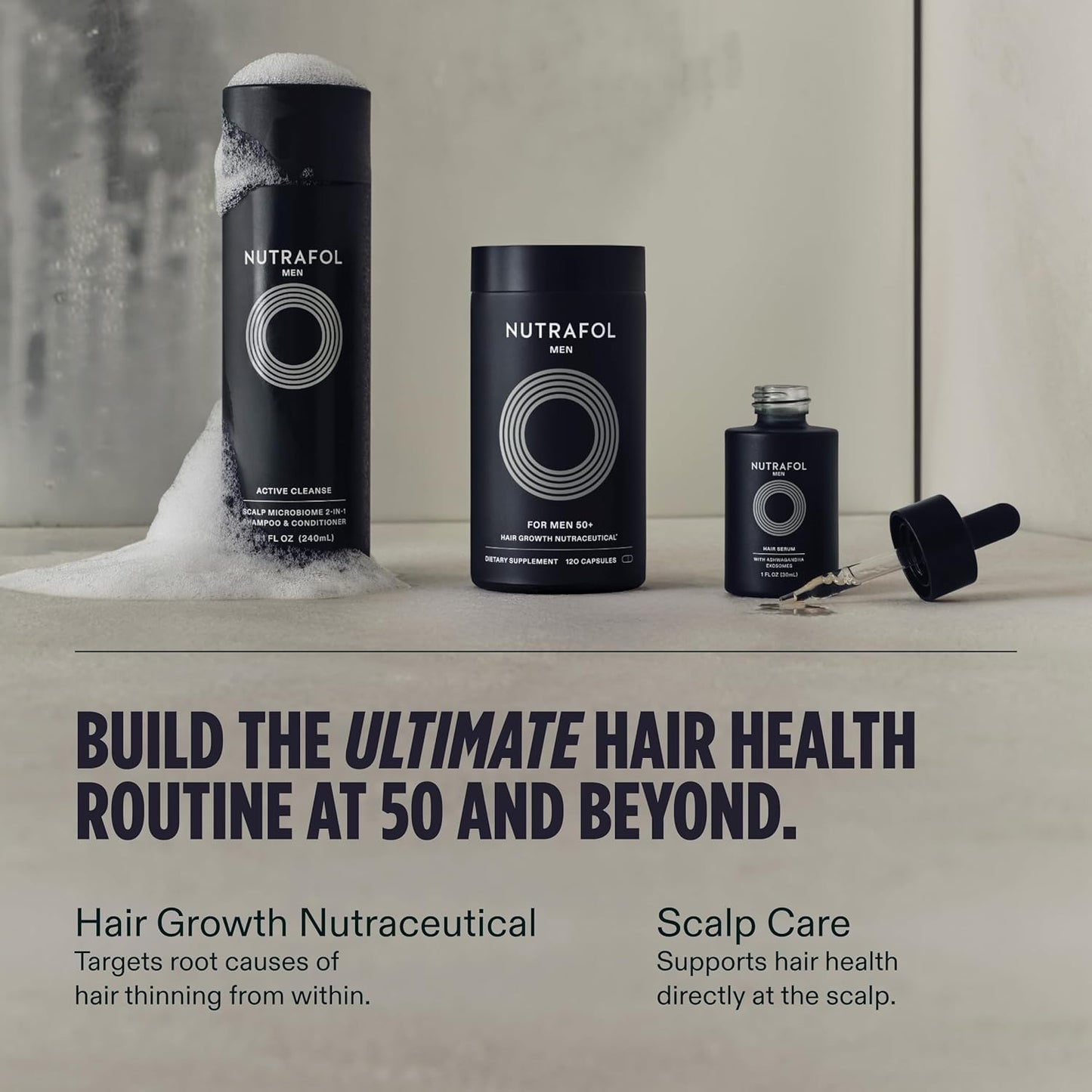 Nutrafol Men 50+ Hair Growth Supplements - Clinically Tested for Thicker Hair | 1 Month Supply, Refill Pouch