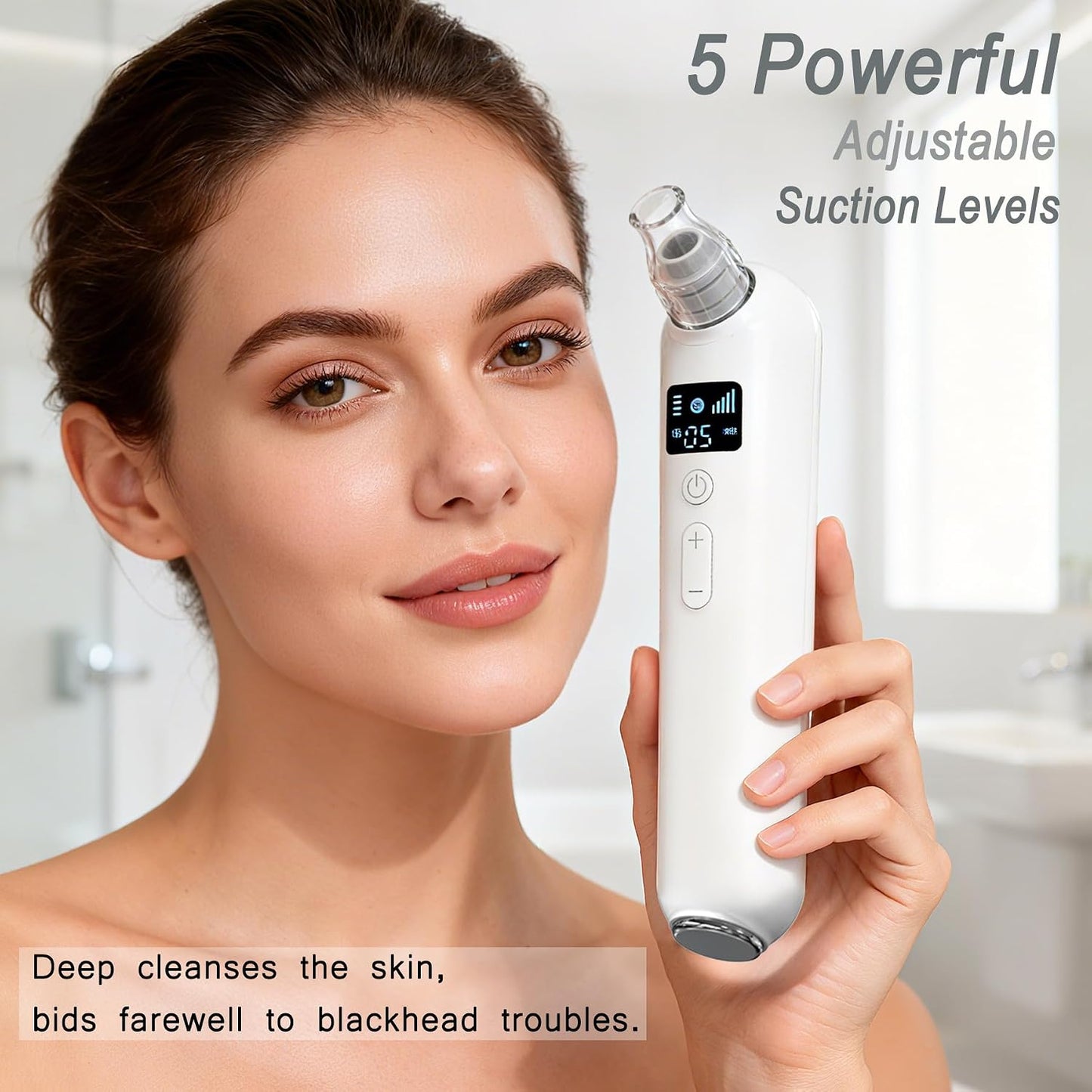Blackhead Remover Vacuum - Rechargeable Pore Cleaner with Heat & Red Light | 5 Suction Levels, 6 Probes, LED Display