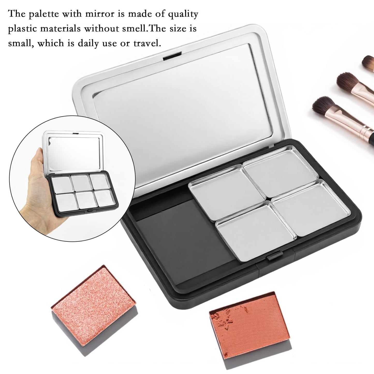 LCJAOF 2 Pack Empty Magnetic Makeup Palette with Mirror, Refillable 6 Pan Eyeshadow Palette for Blush Lipstick Concealer - Travel Friendly