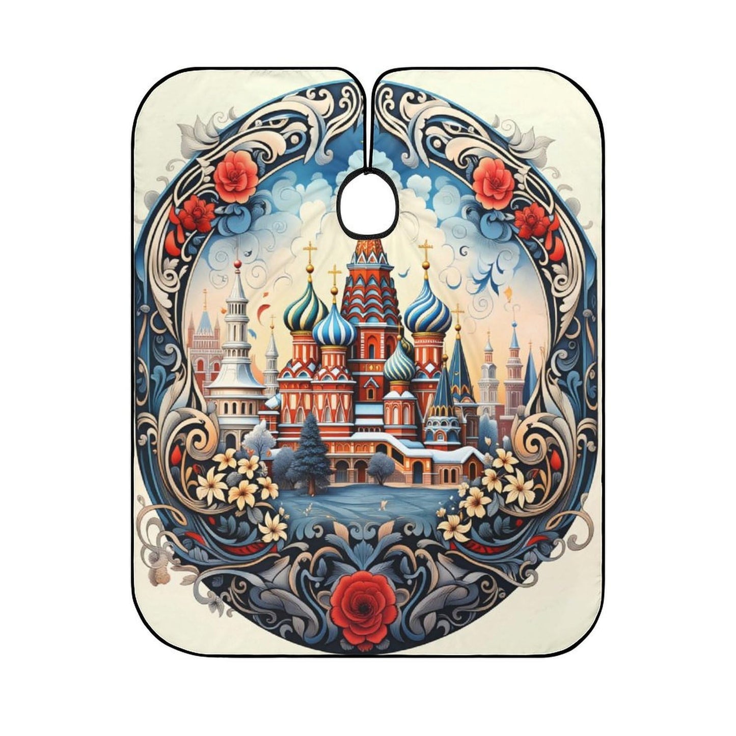 PGDFHGF Russian Cathedral Floral Frame Adult Barber Apron for Men Women, Soft Durable Hairdressing Cape with Adjustable Snap Closure for Home Use Barbershops Salons