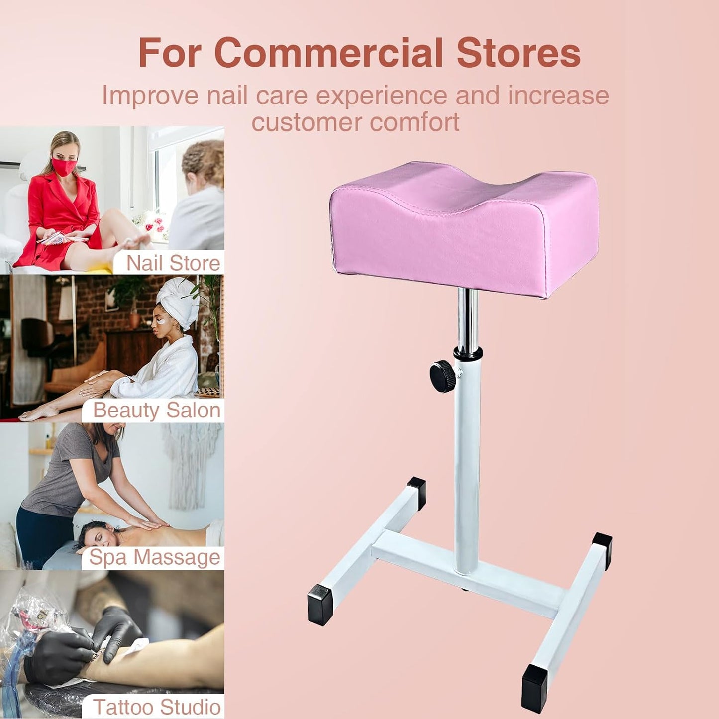 Adjustable Pedicure Foot Rest - Non-Slip Stool for Home & Office | Pink Color