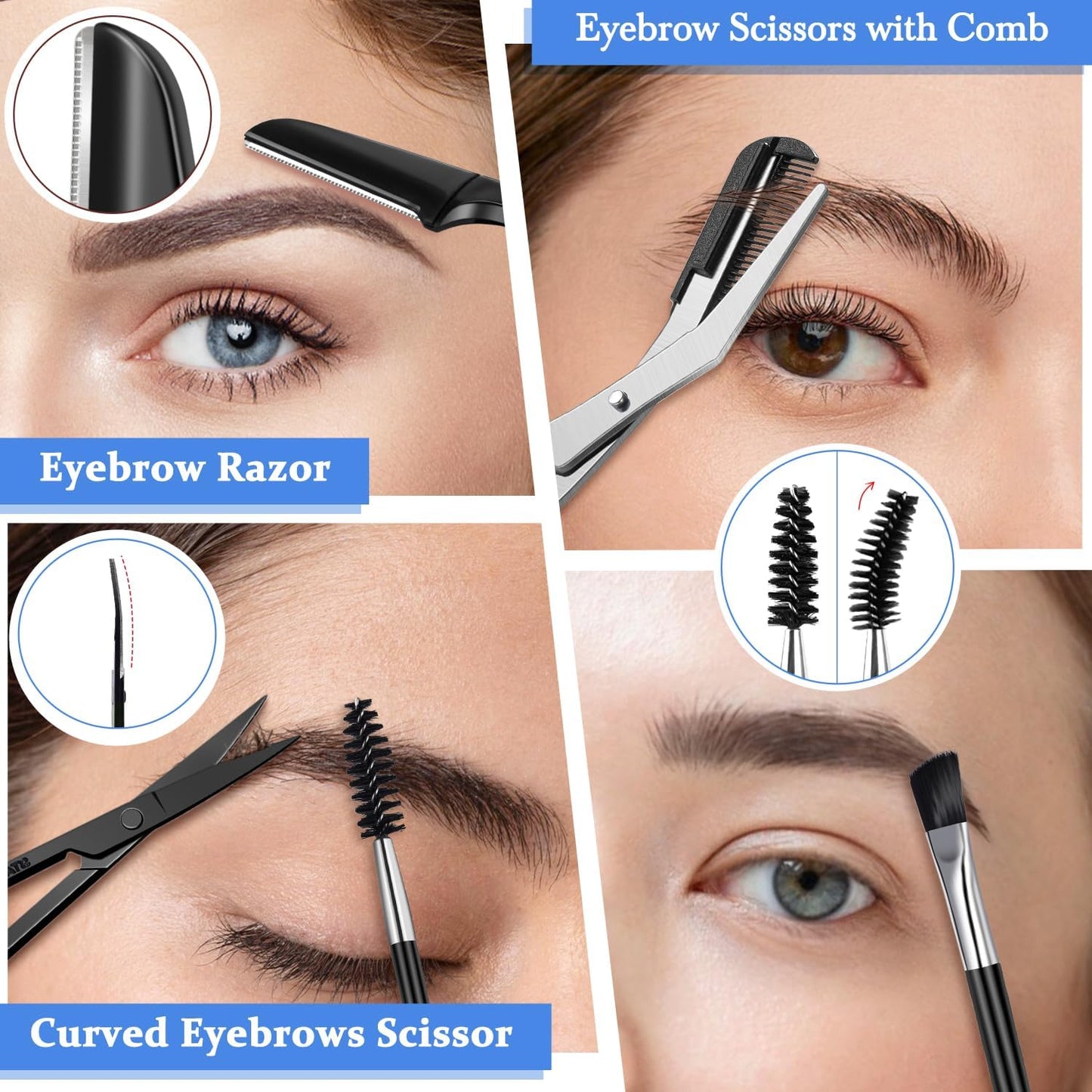 Eyebrow Kit - 8-In-1 Eyebrow Trimmer, Scissors, Tweezers & Razor | Travel Bag Included