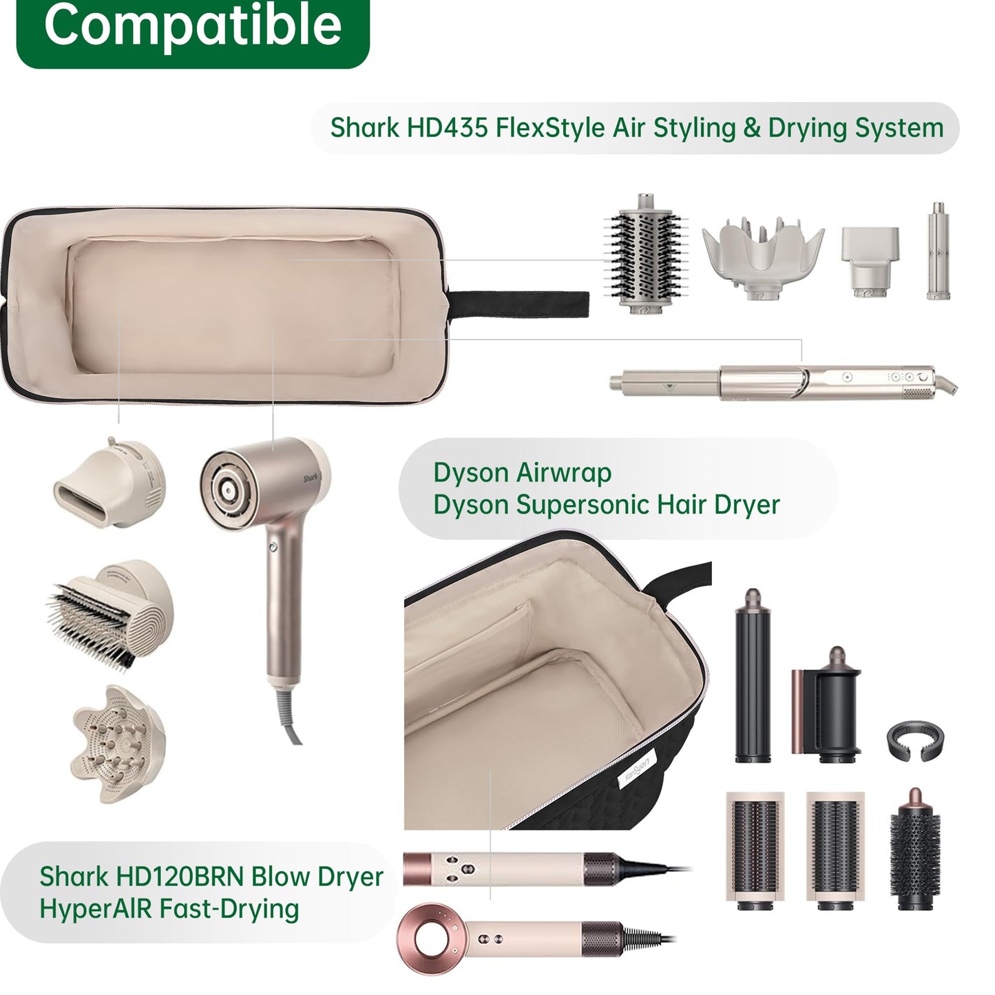 KarSyon Shark Flex Style Case for Dyson Airwrap Hair Dryer Brush Revlon Hair Tools Travel Bag Carrying Case Flat Curling Iron Organizer (Black)