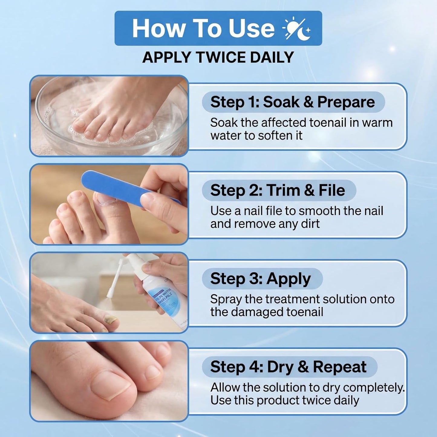 Toenail Fungus Treatment Spray - Extra Strength 25% Undecylenic Acid | 2-Pack with 50ml Solution & Pen