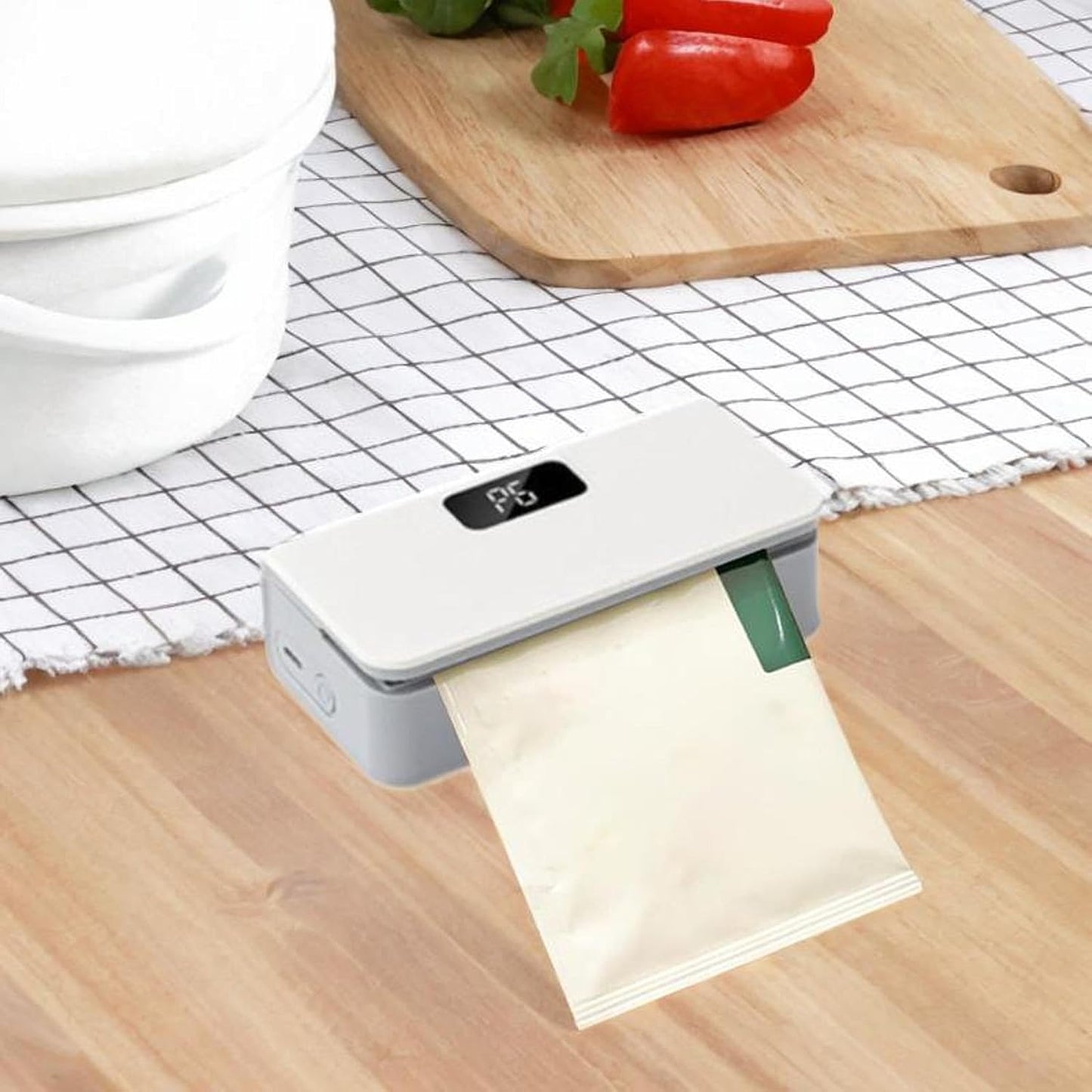 Mini Bag Sealer - Digital Display Resealing Machine for Food Storage | White