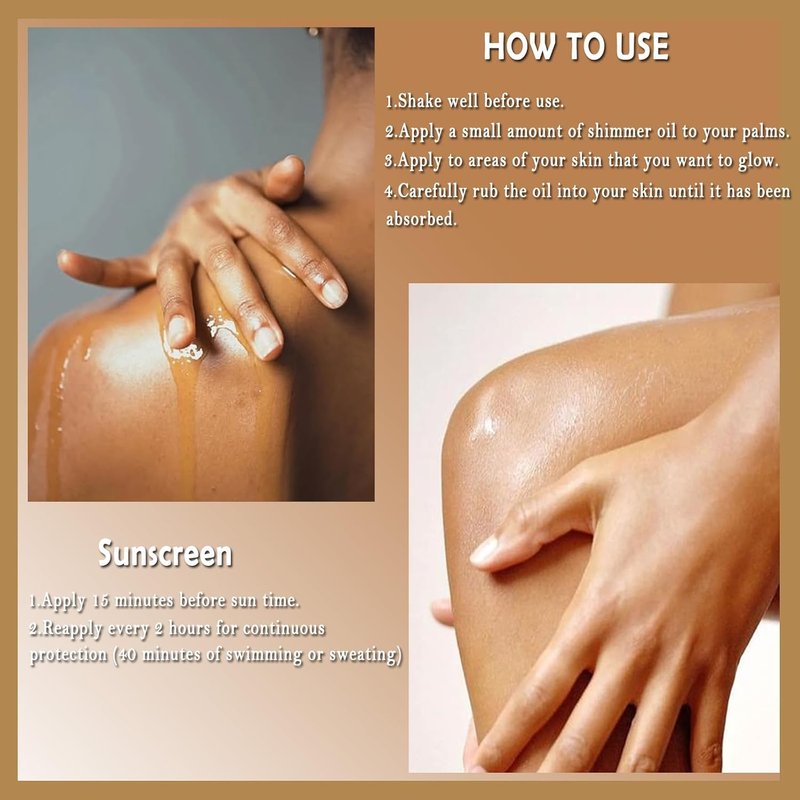 Sunscreen Body Glow Oil - Broad Spectrum SPF 45 | Lightweight Glitter Shimmer Oil for Sun-Kissed Skin (#03 Amber)