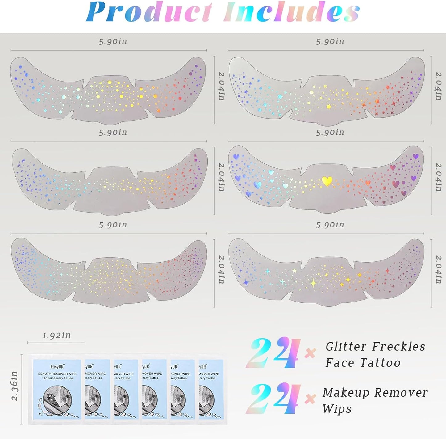 Holographic Multichrome Glitter Freckles | 24 Pcs Waterproof Face Tattoos for Festivals & Raves