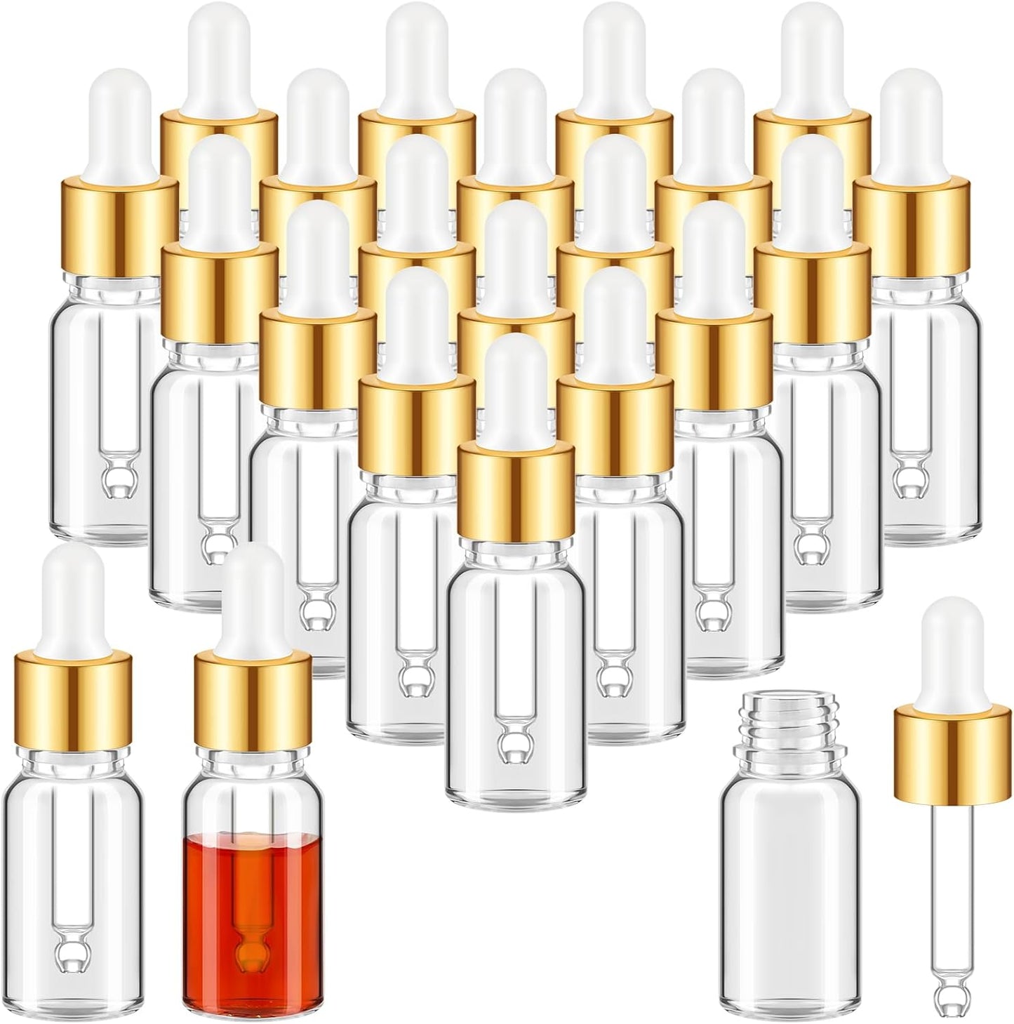 Mini Glass Oil Dropper Bottles - 100 Pcs 1 ml Clear Essential Sample Containers | Travel-Friendly Perfume Vials with Caps