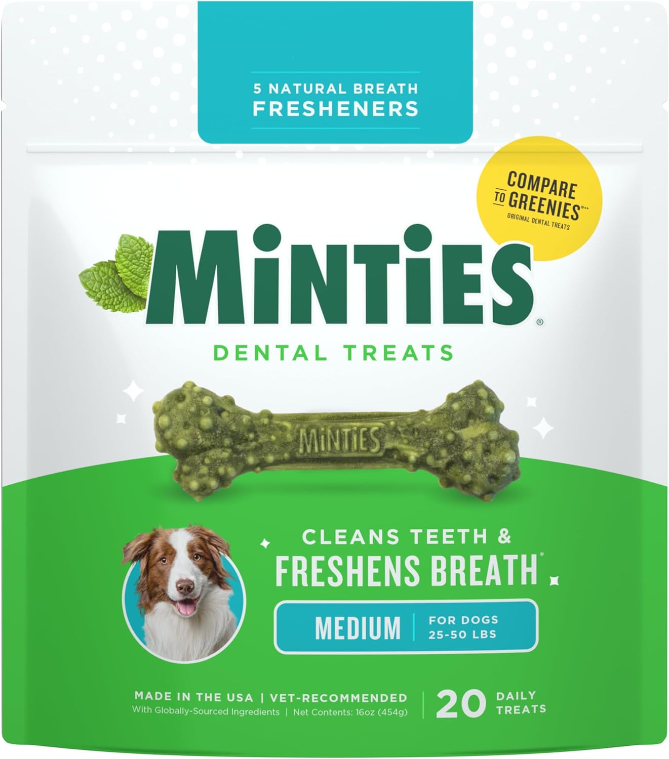 Dog Dental Bone Treats - Minties for Fresh Breath & Clean Teeth | Tiny/Small, 16 Ounces, 40 Count