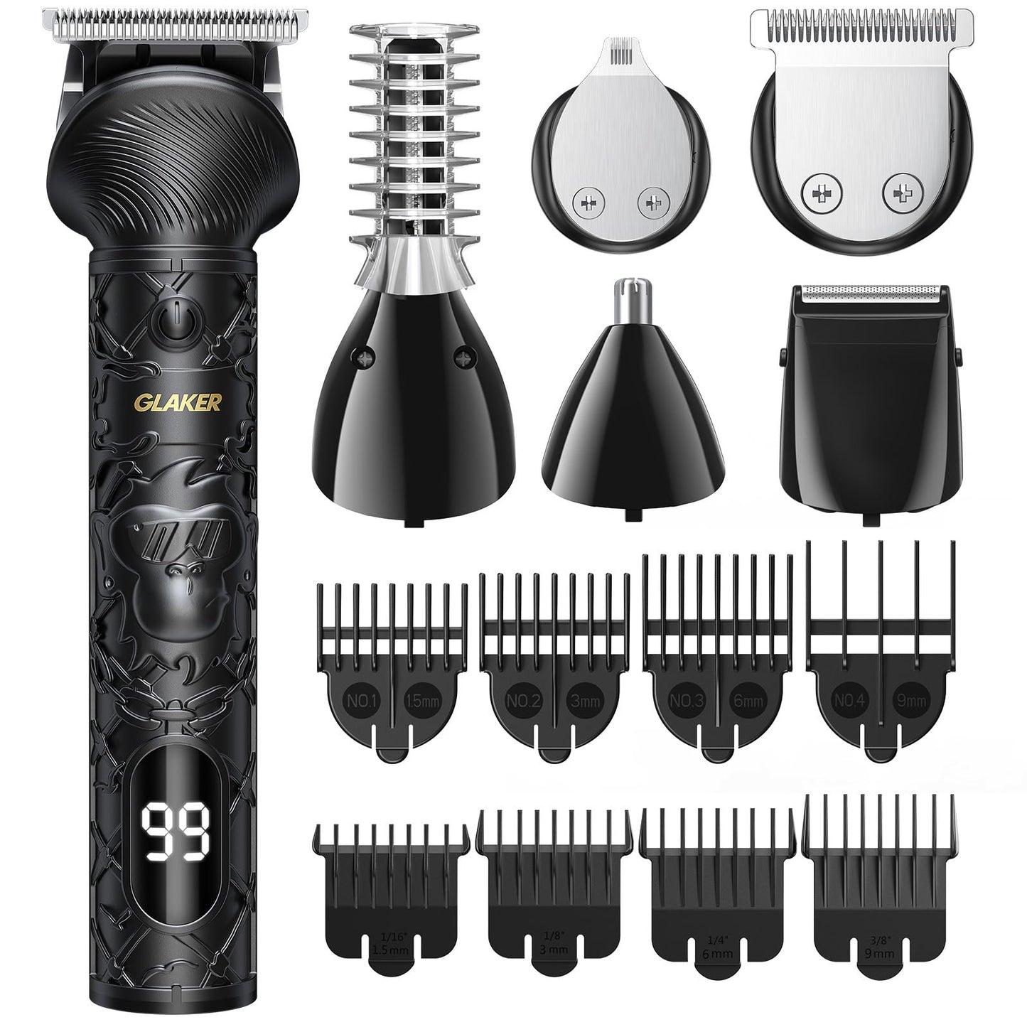 GLAKER Beard Trimmer for Men, Electric Razor for Body, Face, Mustache, Ear, Nose Hair Trimmer, Cordless Hair Clippers 17 Pieces 6-in-1 Shavers for Mens Grooming Kit, Gifts for Men