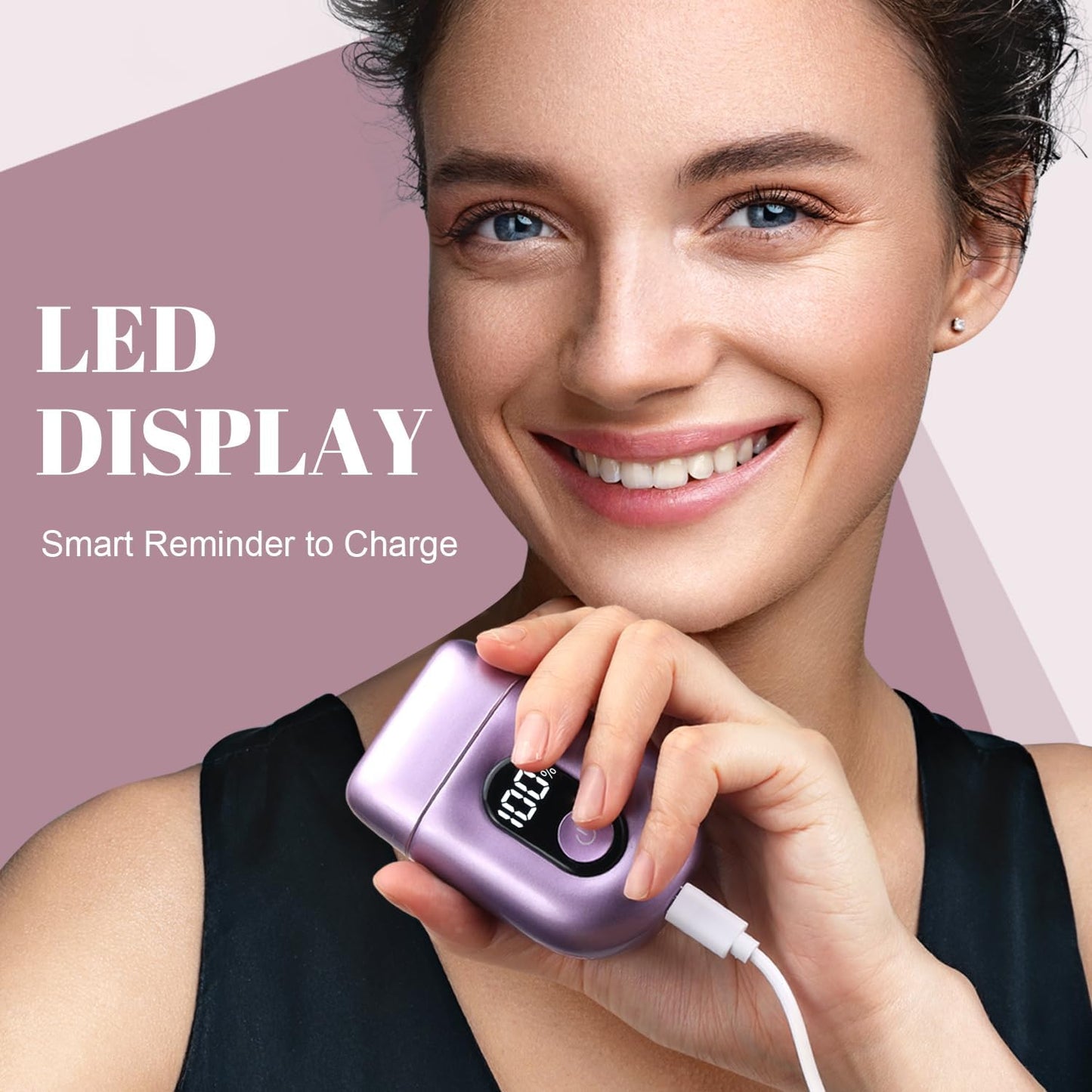Cordless Electric Shaver for Women - Mini Rechargeable Razor with LED Display | IPX7 Waterproof, Deep Purple
