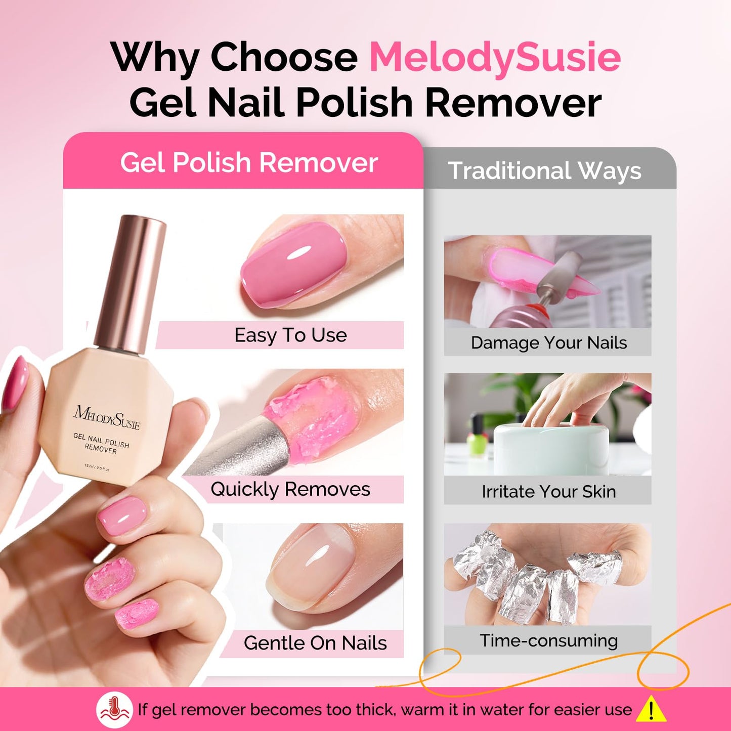 MelodySusie Gel Nail Polish Remover with Manicure Remover Kit, No Need Soaking or Wrapping, Easy and Quickly Removal in 5 Minutes for At-Home Manicure 15ml