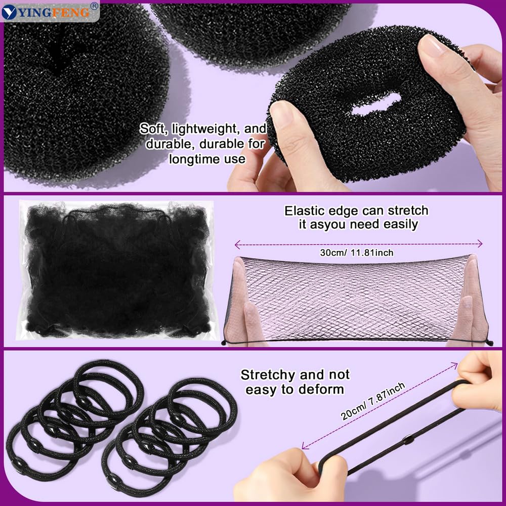 Hair Bun Maker Kit - 134 Pcs Set with 4 Bun Pieces, 20 Hair Nets, 100 Bobby Pins & 10 Hair Bands for Ballet Styling
