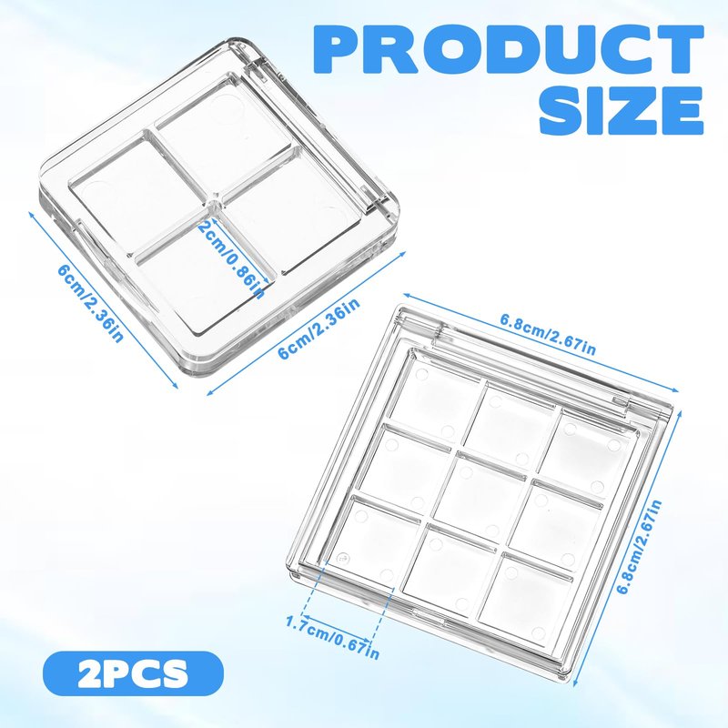 Empty Makeup Palette Depotting Case, 2pcs Empty Lipstick Palette 9-Grid and 4-Grid Clear Blush Lipstick Case Portable Eyeshadow Pan Dispensing Storage Boxes